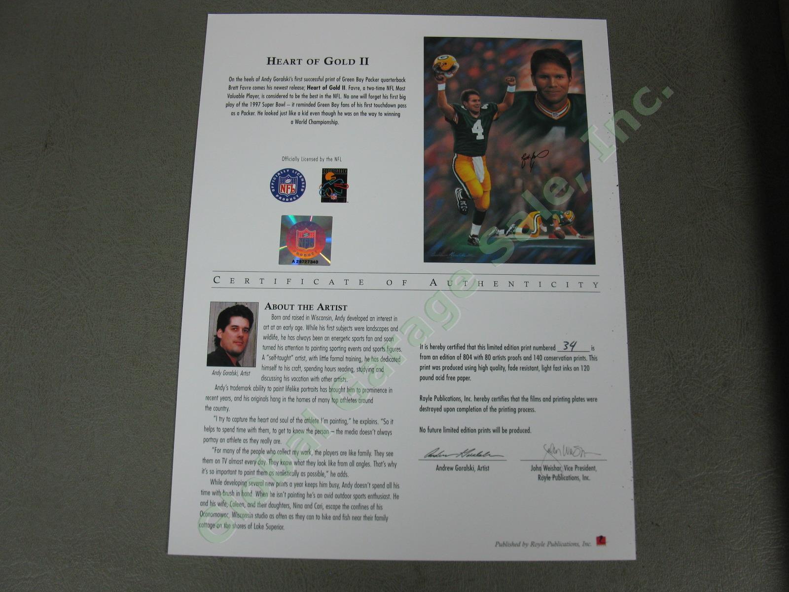 Brett Favre Signed Print Green Bay Packers Andrew Goralski Heart of Gold II NR! 9