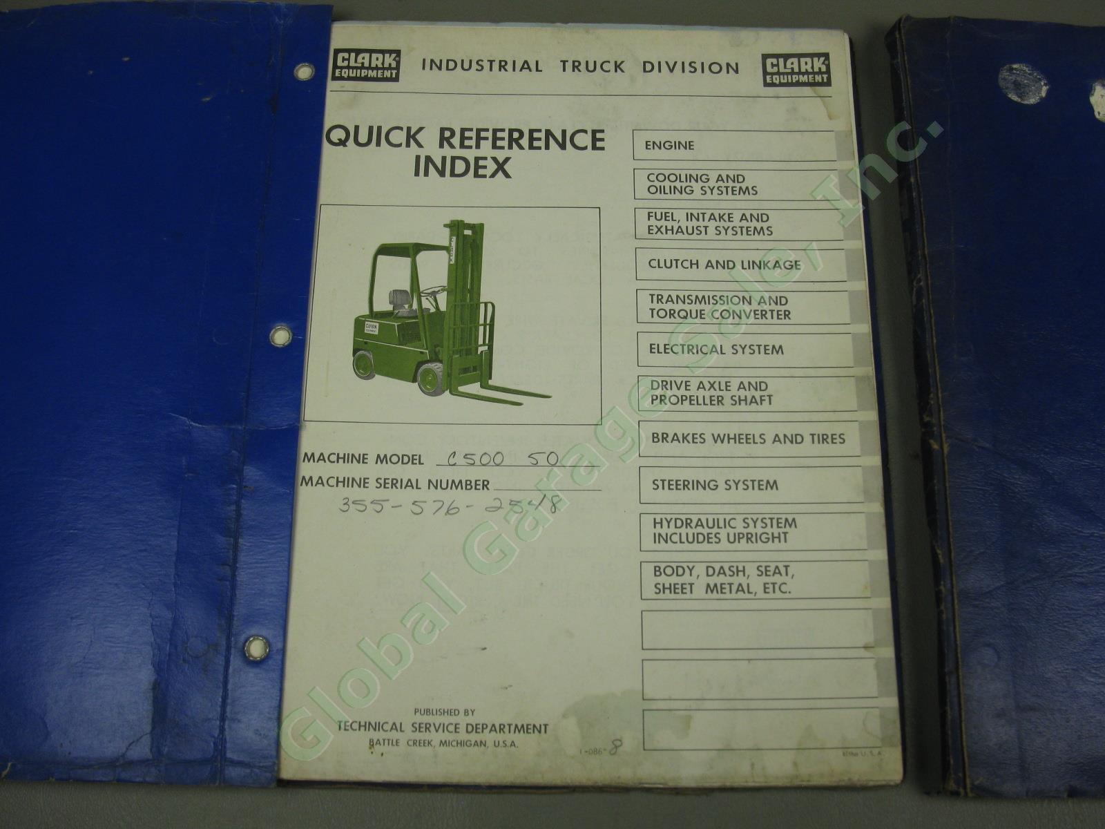 Clark Forklift Industrial Truck Operator Service Parts Manuals Lot C500 EC-60 70 8