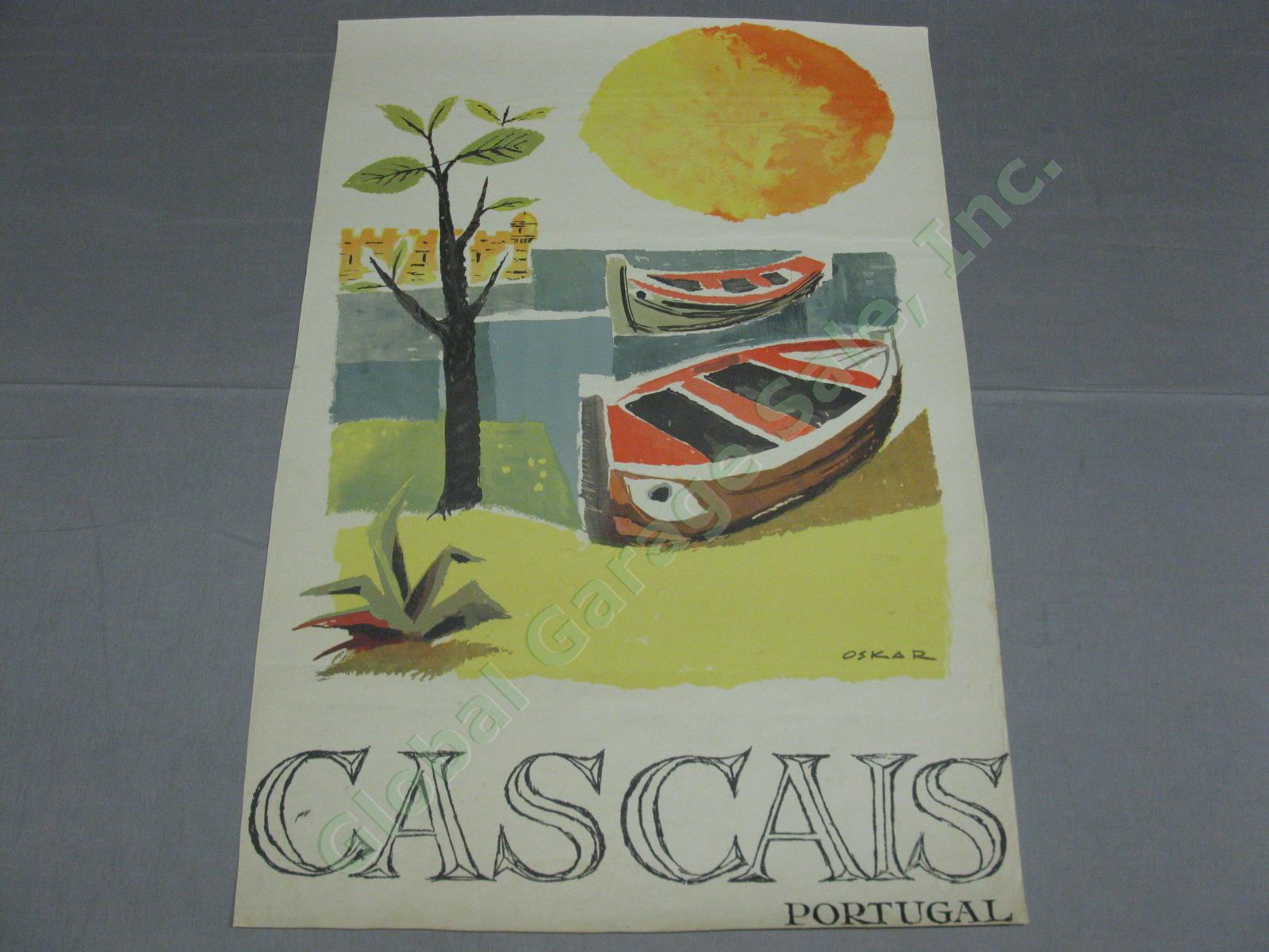 Vtg Cascais Portugal Travel Tourism Poster Oskar Pinto Lobo 1950s 1960s No Res!