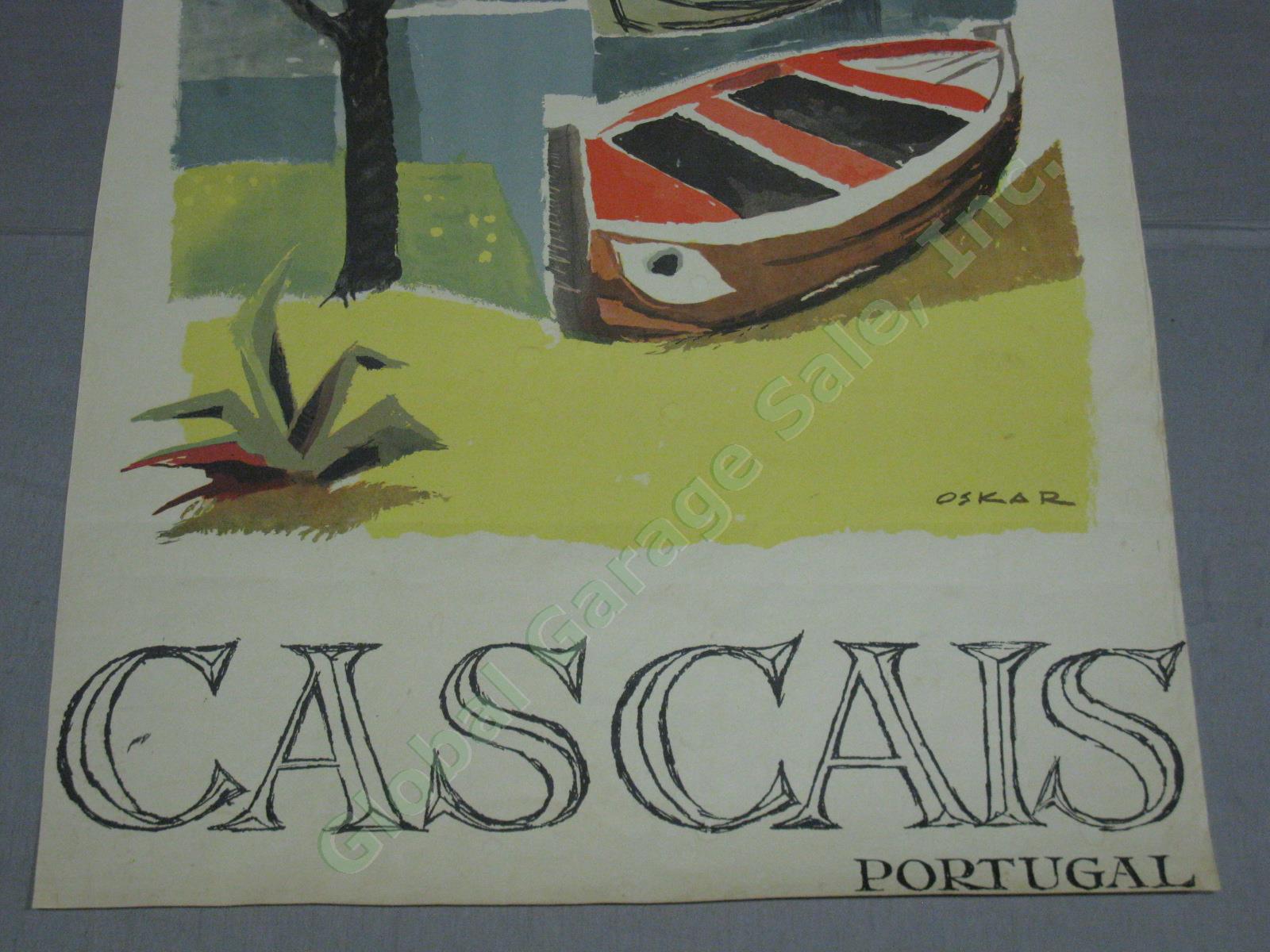Vtg Cascais Portugal Travel Tourism Poster Oskar Pinto Lobo 1950s 1960s No Res! 2
