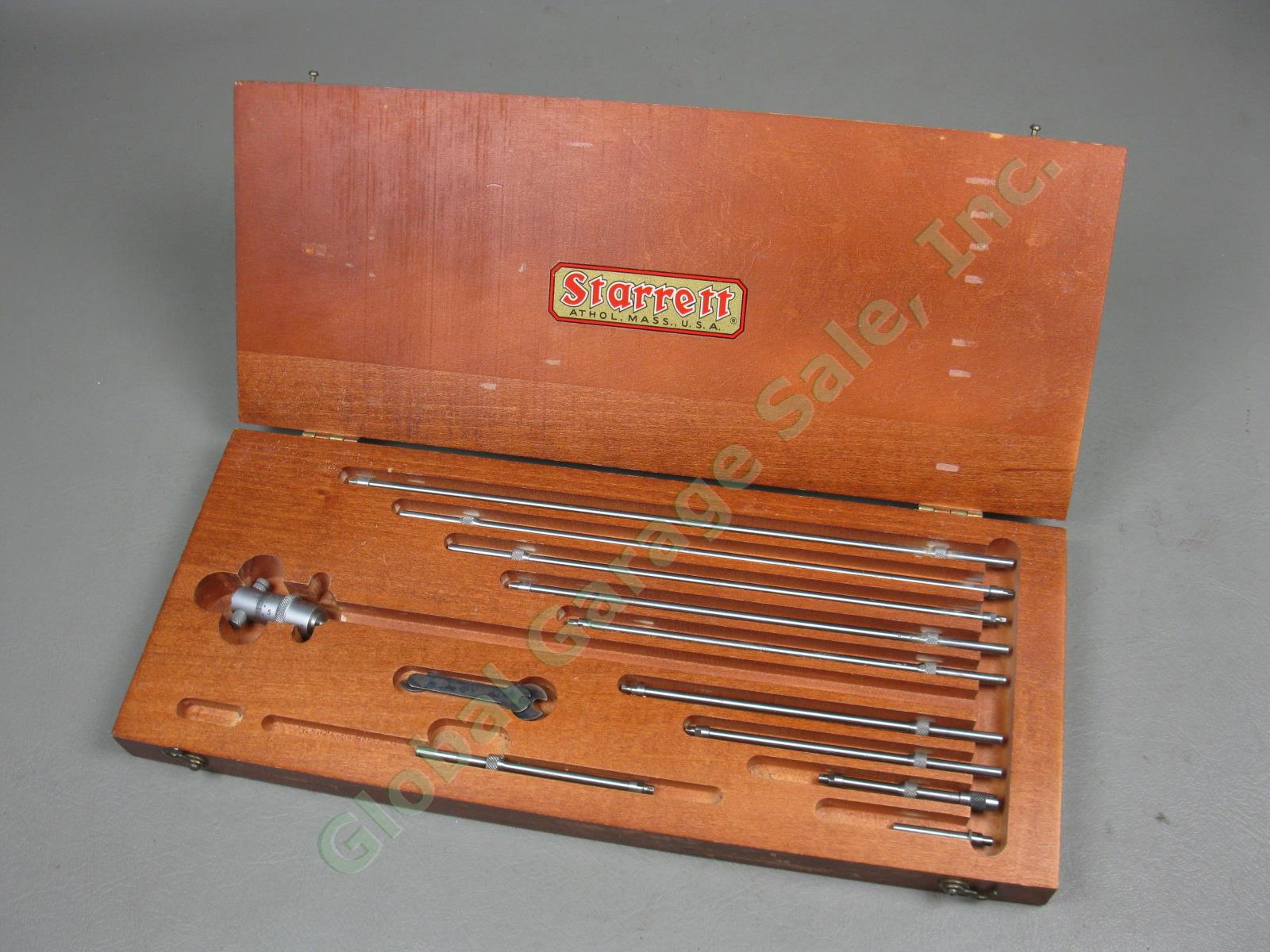13pc Starrett Machinist Solid Rod Inside Micrometer Set 124B +Head Wood Case Box