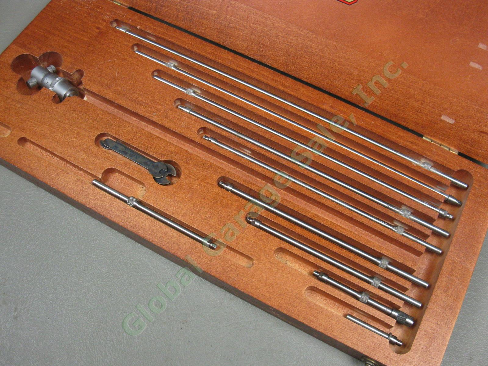 13pc Starrett Machinist Solid Rod Inside Micrometer Set 124B +Head Wood Case Box 1