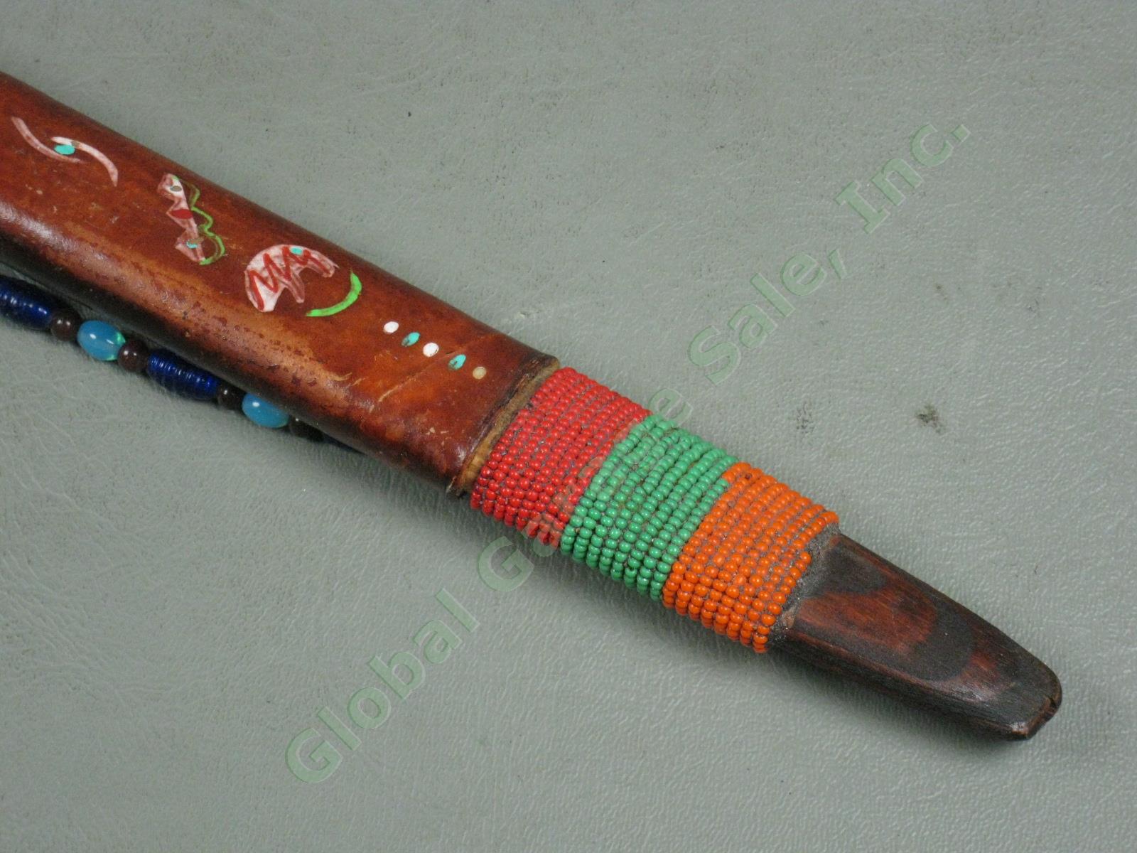 3 Vtg Native American Made Peace Pipes Tomahawk Bone Beaded Leather +Bone Mobile 4