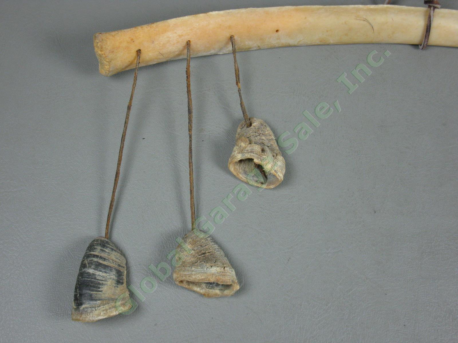 3 Vtg Native American Made Peace Pipes Tomahawk Bone Beaded Leather +Bone Mobile 12