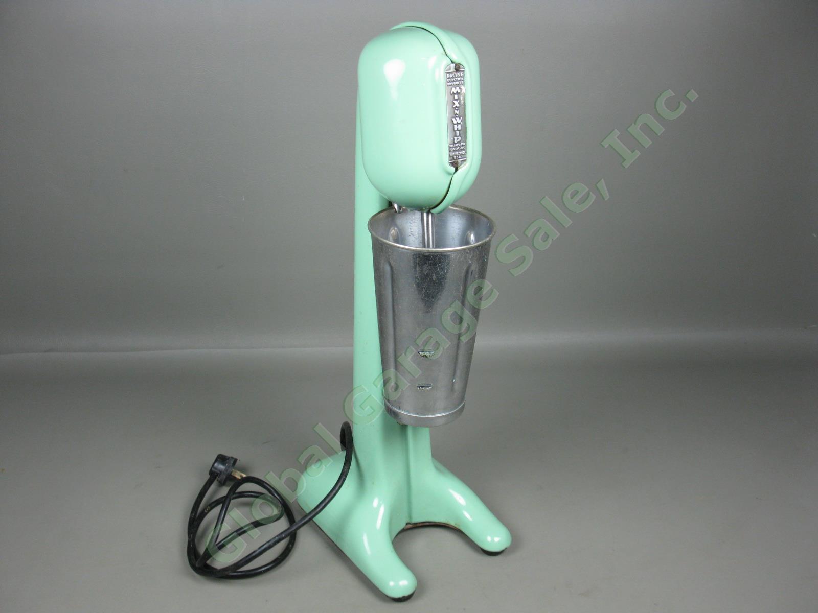 Vtg Racine Mix N Whip Green Porcelain Malt Milkshake Maker Mixer Machine Blender