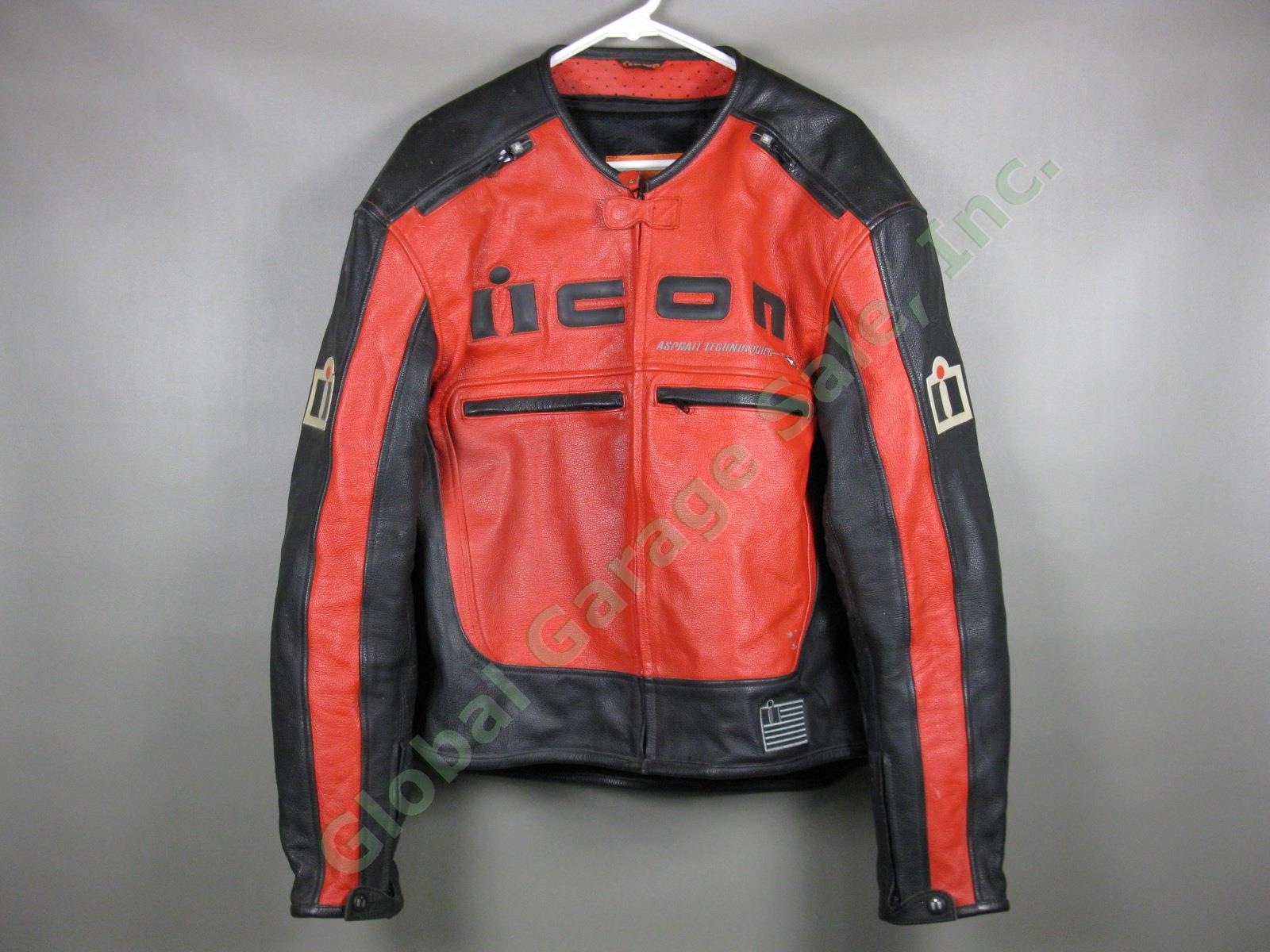 Mens Icon Motorhead Red/Black Leather Motorcycle Jacket +Armor Pad Liner L 44-46