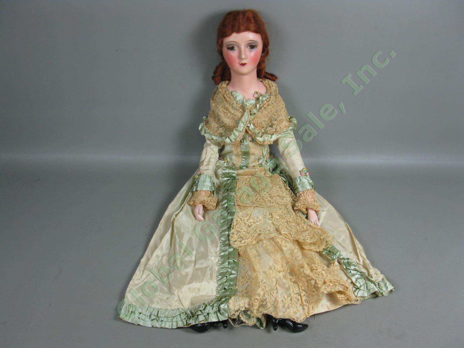 Vtg Antique Circa 1920s Boudoir Bed Doll 30" Inch Redhead Original Lace Dress NR