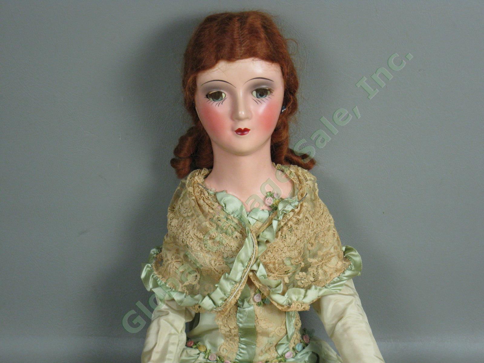 Vtg Antique Circa 1920s Boudoir Bed Doll 30" Inch Redhead Original Lace Dress NR 1