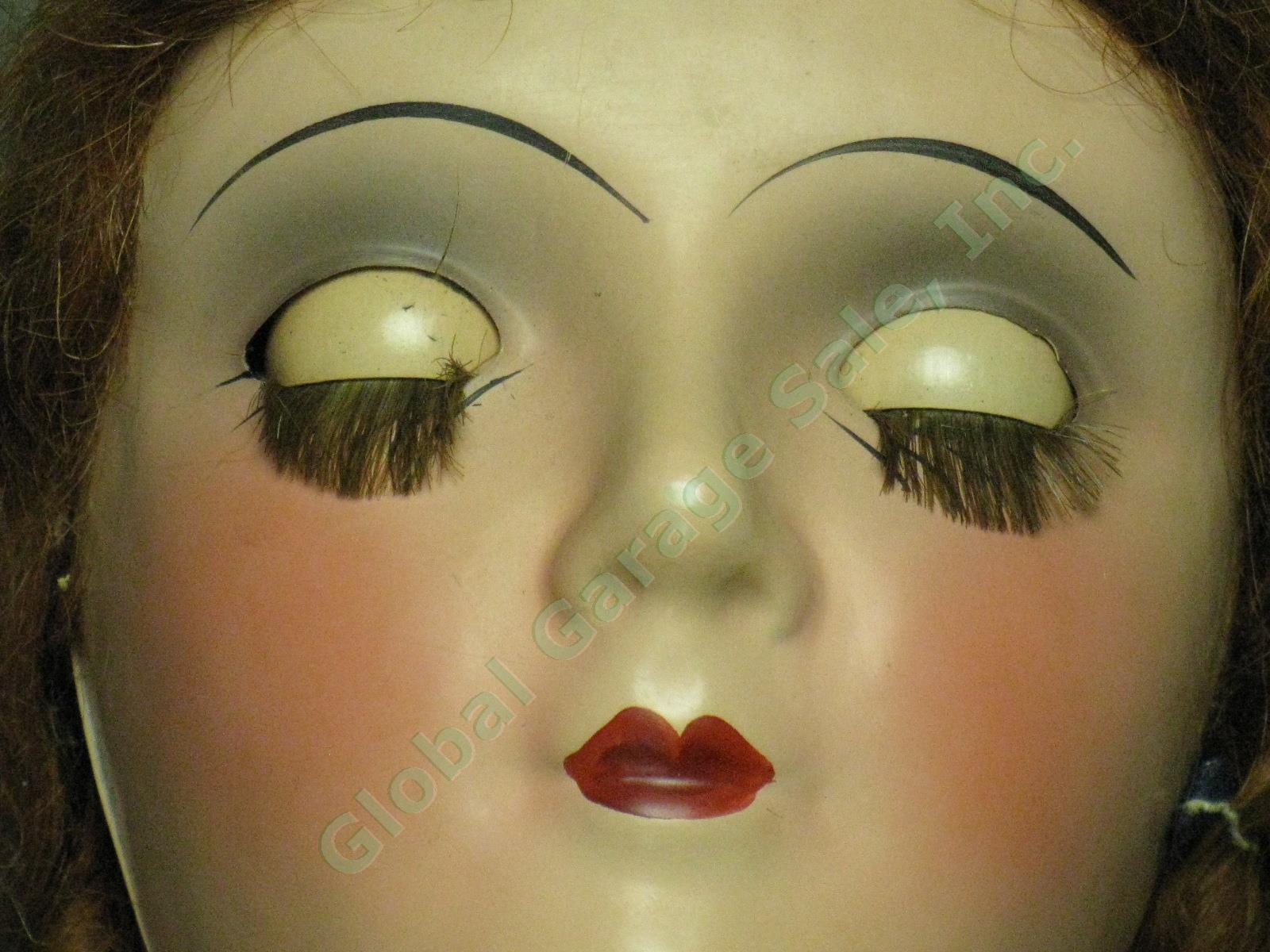 Vtg Antique Circa 1920s Boudoir Bed Doll 30" Inch Redhead Original Lace Dress NR 4