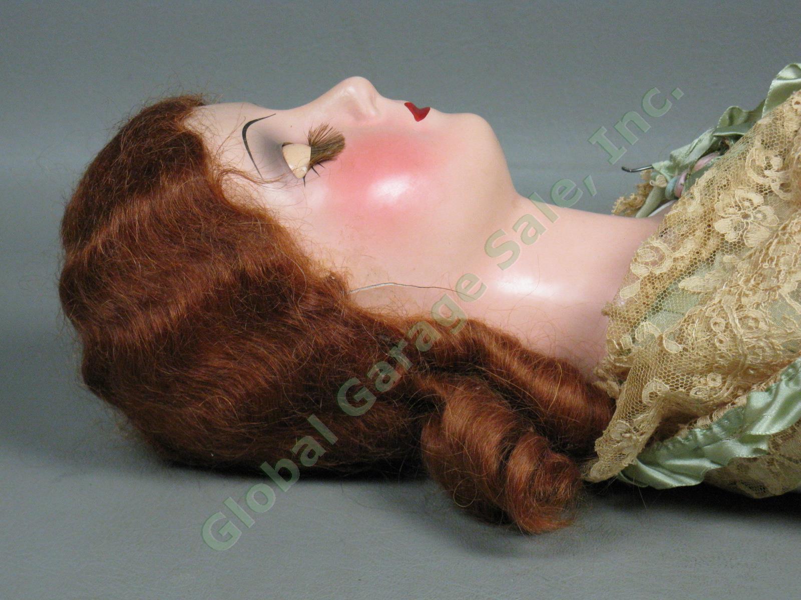 Vtg Antique Circa 1920s Boudoir Bed Doll 30" Inch Redhead Original Lace Dress NR 6
