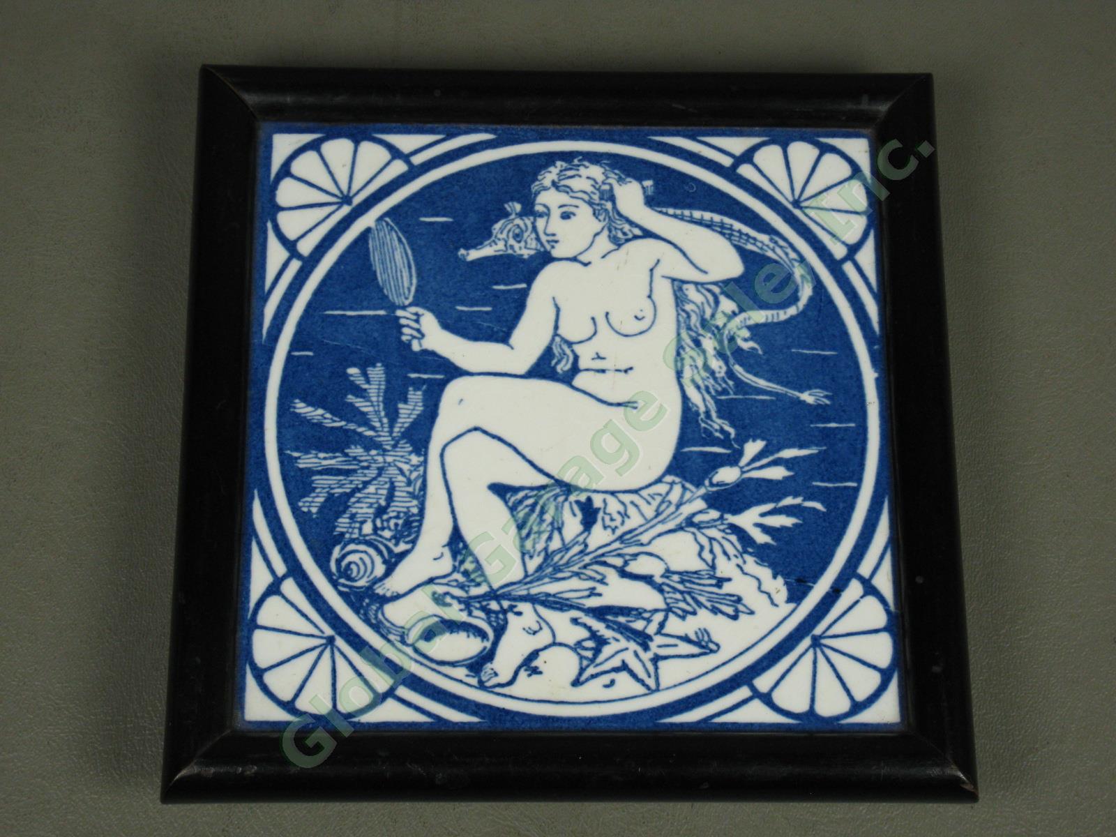 Antique 1800s Mintons China Works Stoke On Trent Ceramic Pottery Tile Nude Woman