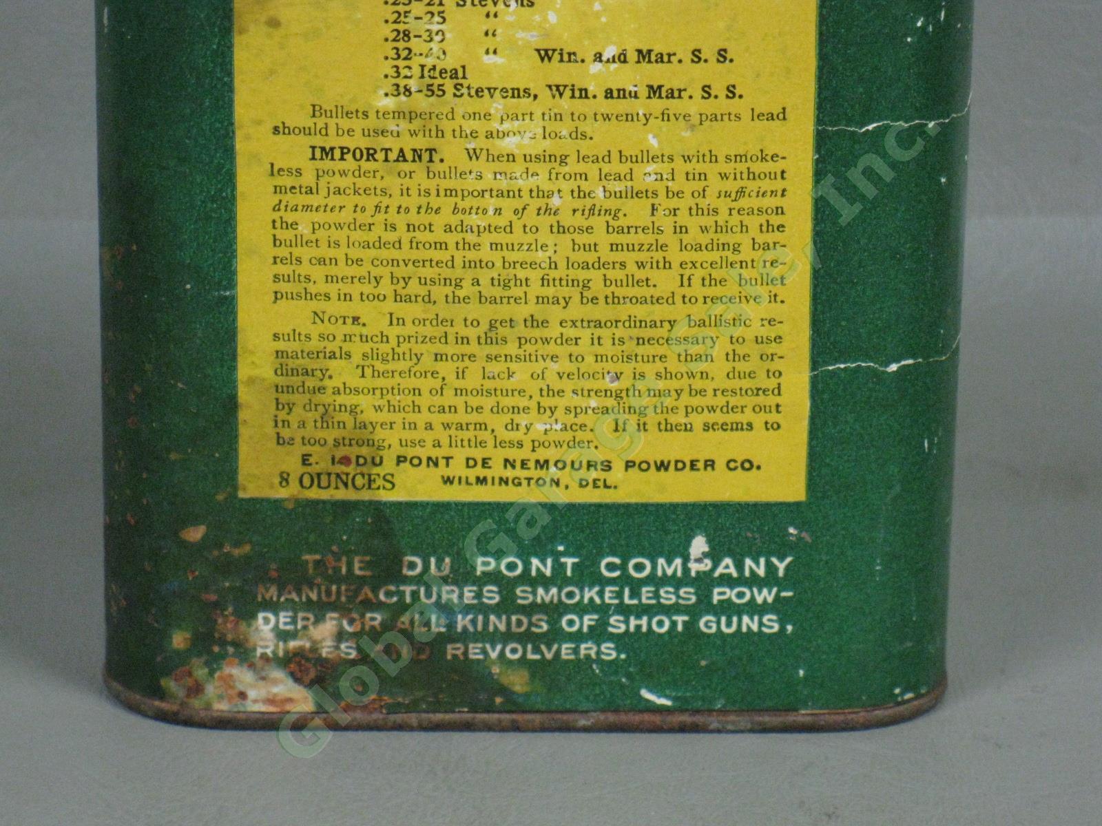Rare Vtg Antique Dupont Schuetzen Smokeless 8 Ounce Black Powder Gunpowder Tin 5