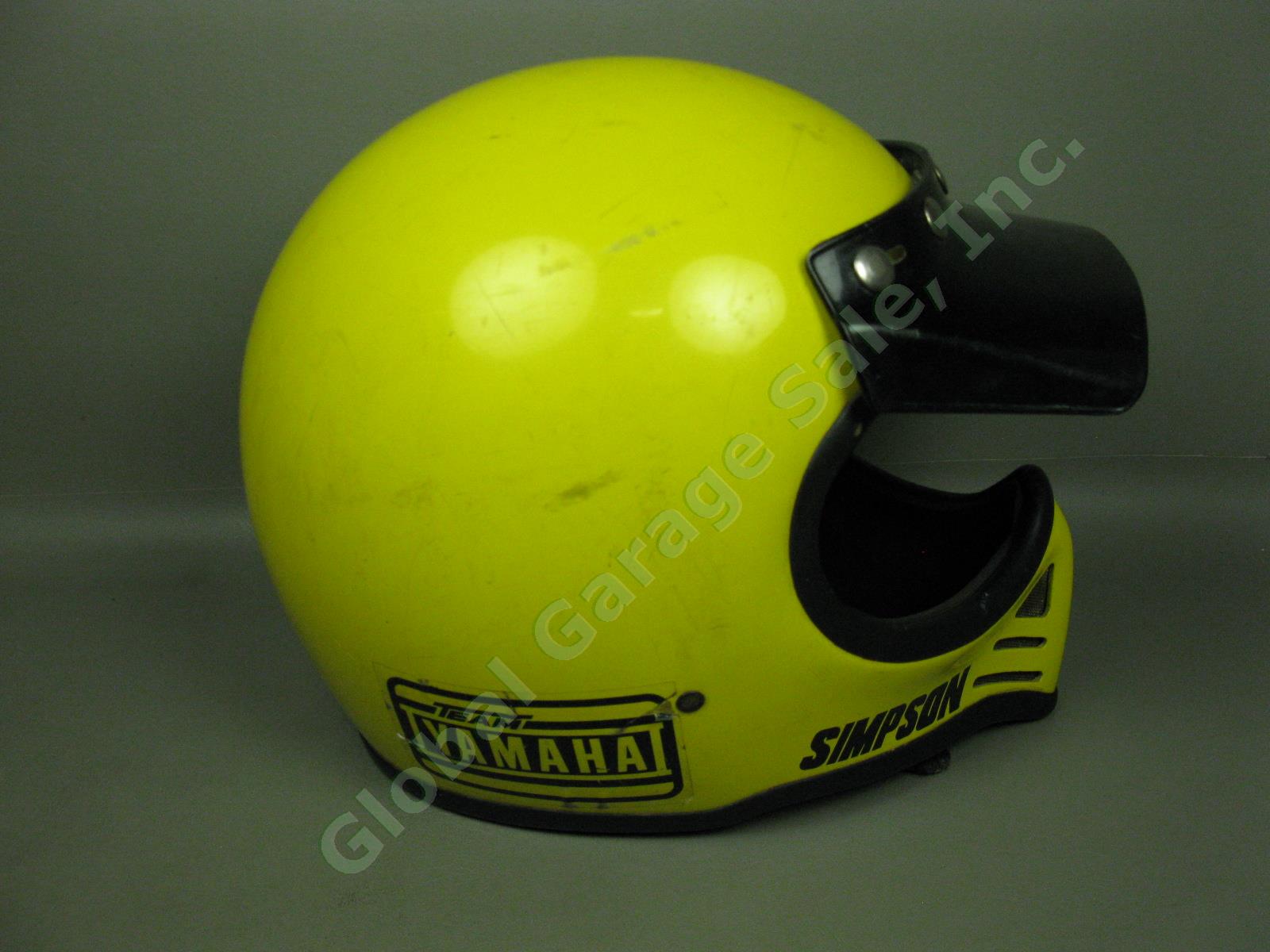Vtg 80 Yellow Simpson 52 1/82 Motocross Helmet 7-5/8 Moto Peak Visor Team Yamaha 1