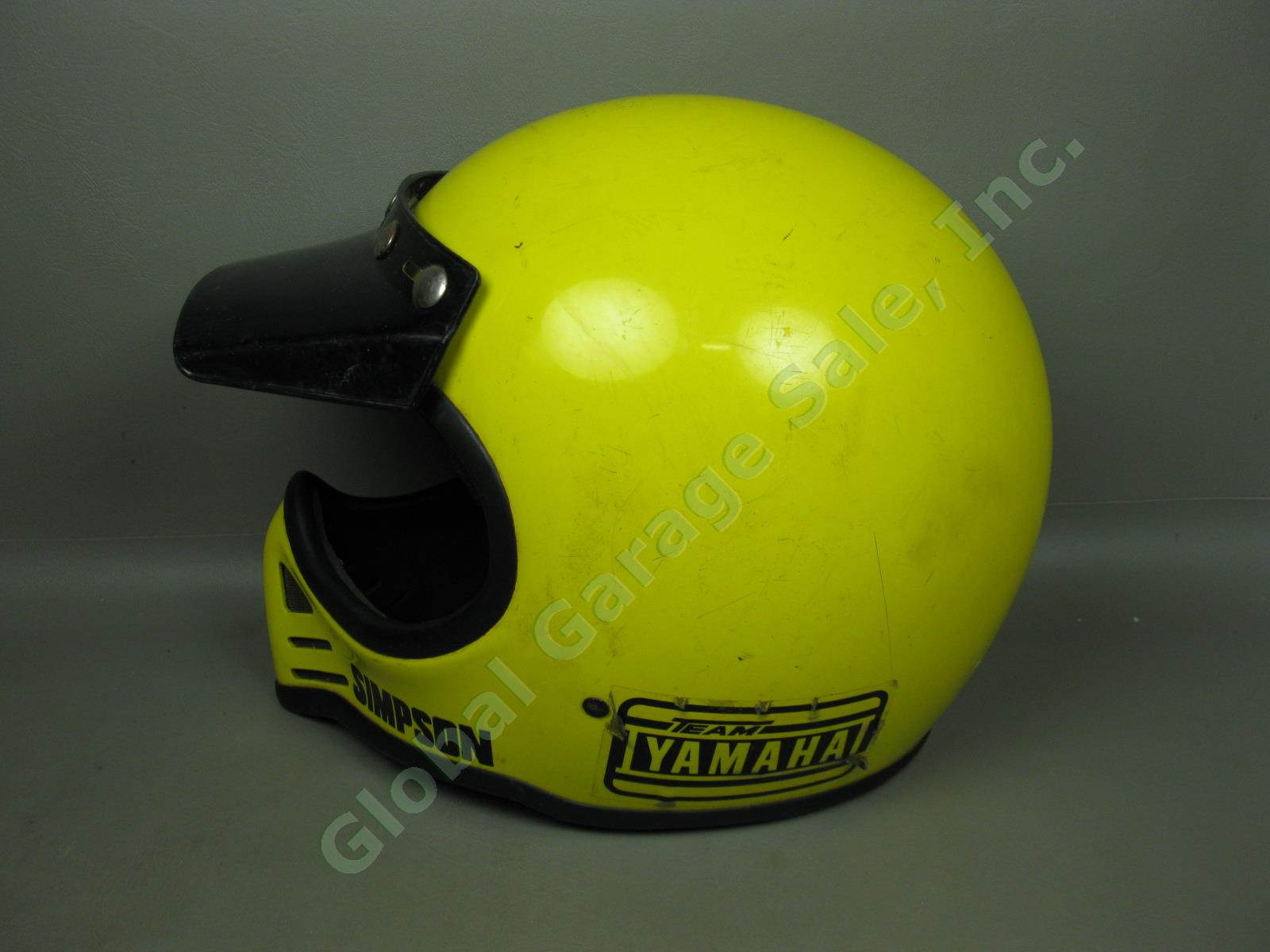 Vtg 80 Yellow Simpson 52 1/82 Motocross Helmet 7-5/8 Moto Peak Visor Team Yamaha 2