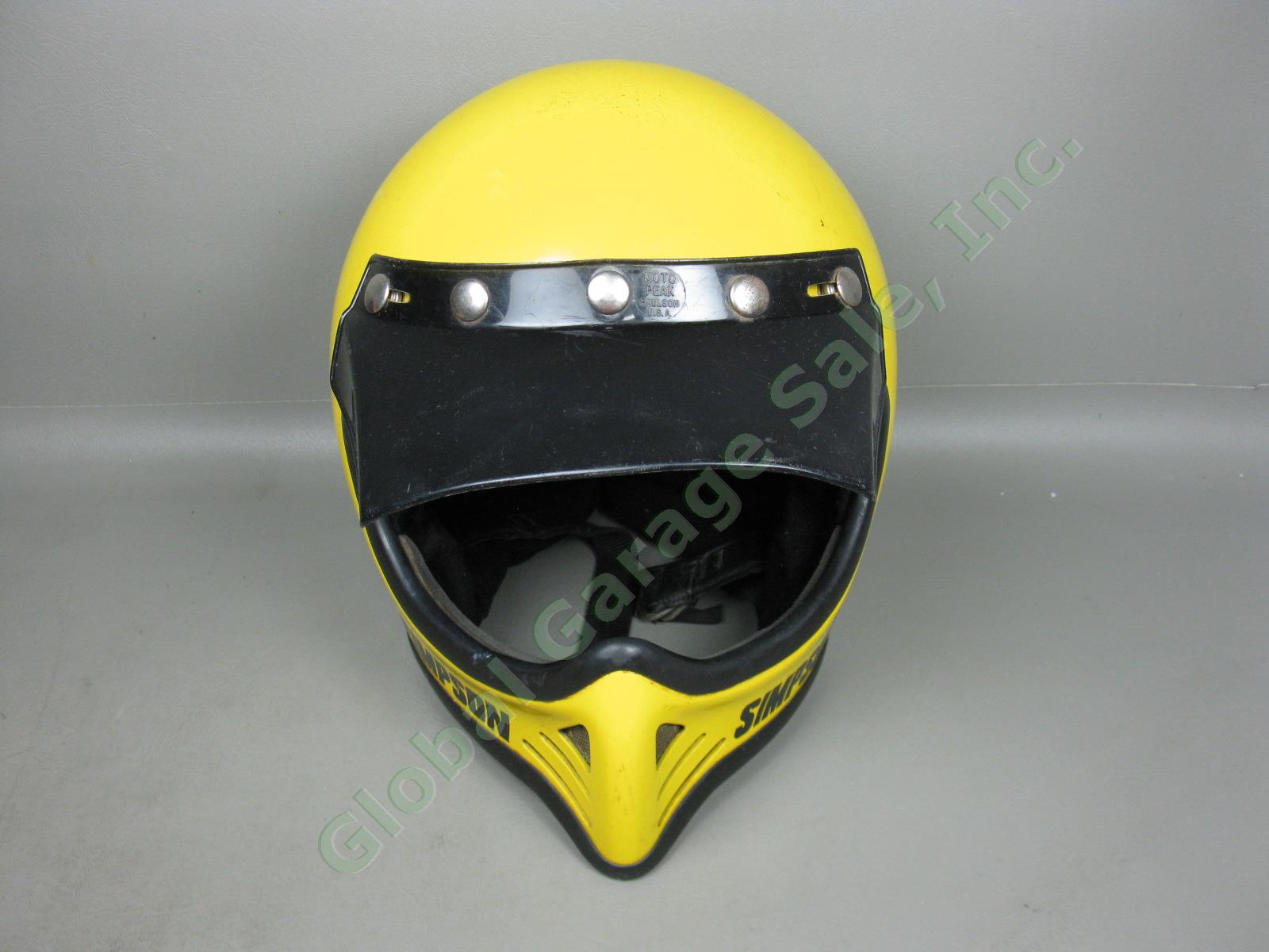 Vtg 80 Yellow Simpson 52 1/82 Motocross Helmet 7-5/8 Moto Peak Visor Team Yamaha 3