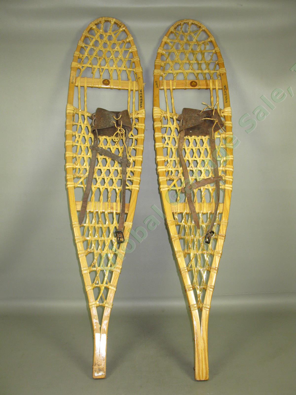 Vermont Tubbs Inc 10x46-SI Wood Wooden Frame &Vtg Leather Binding Snowshoes Pair
