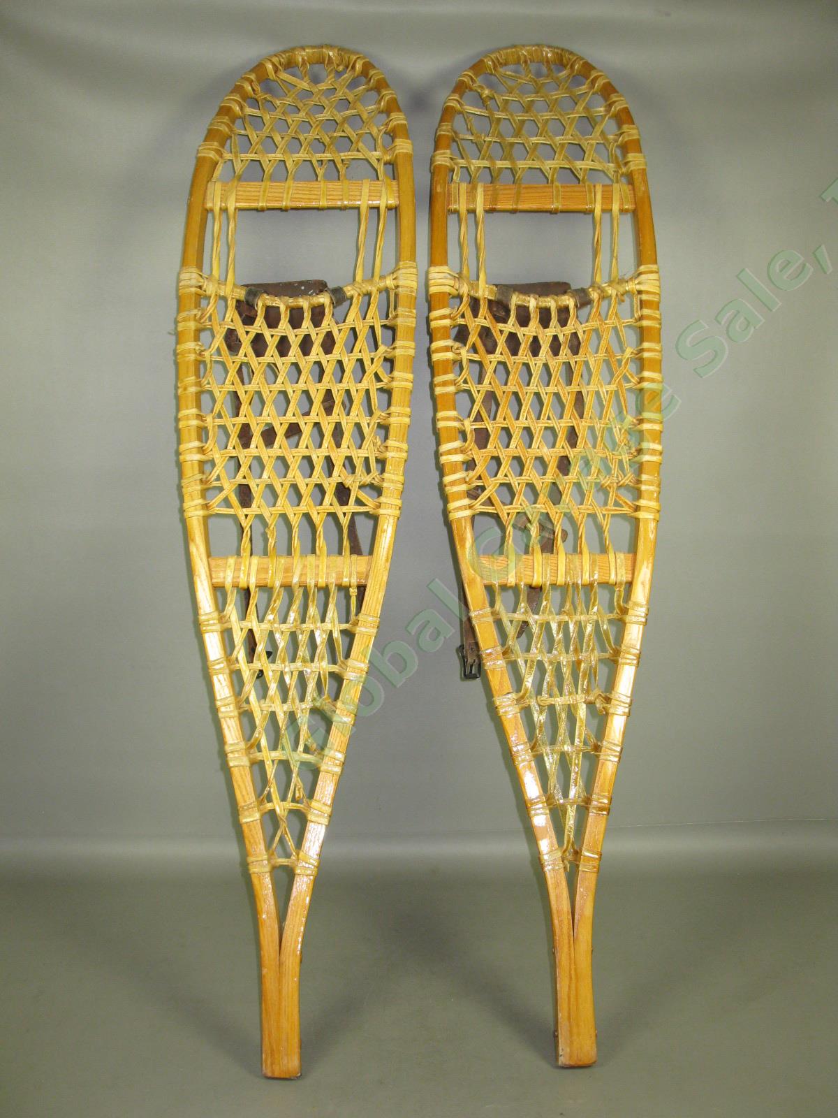 Vermont Tubbs Inc 10x46-SI Wood Wooden Frame &Vtg Leather Binding Snowshoes Pair 1