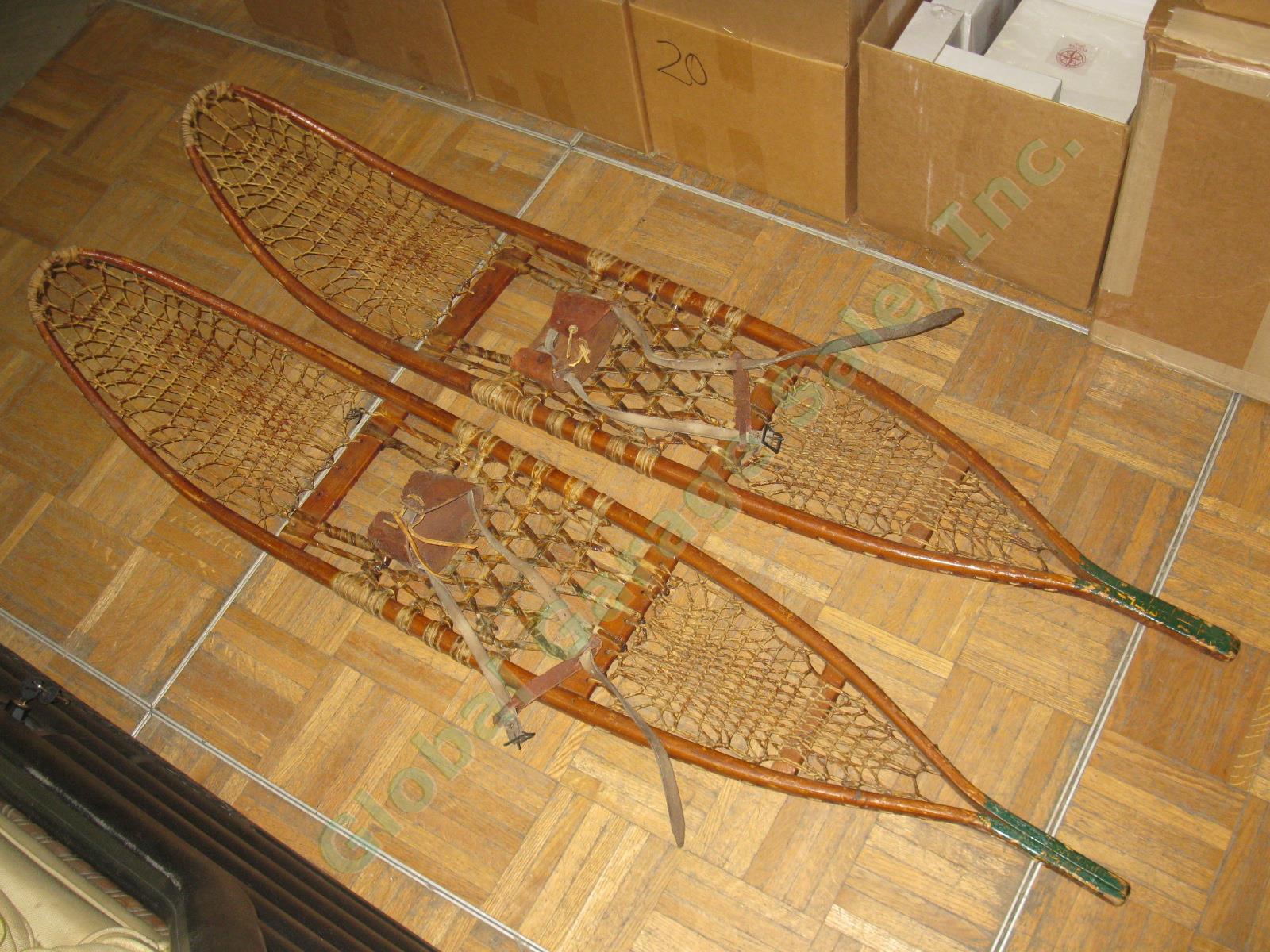 Vtg Antique Lund Hastings Minnesota 10x56 Wooden Frame Leather Binding Snowshoes