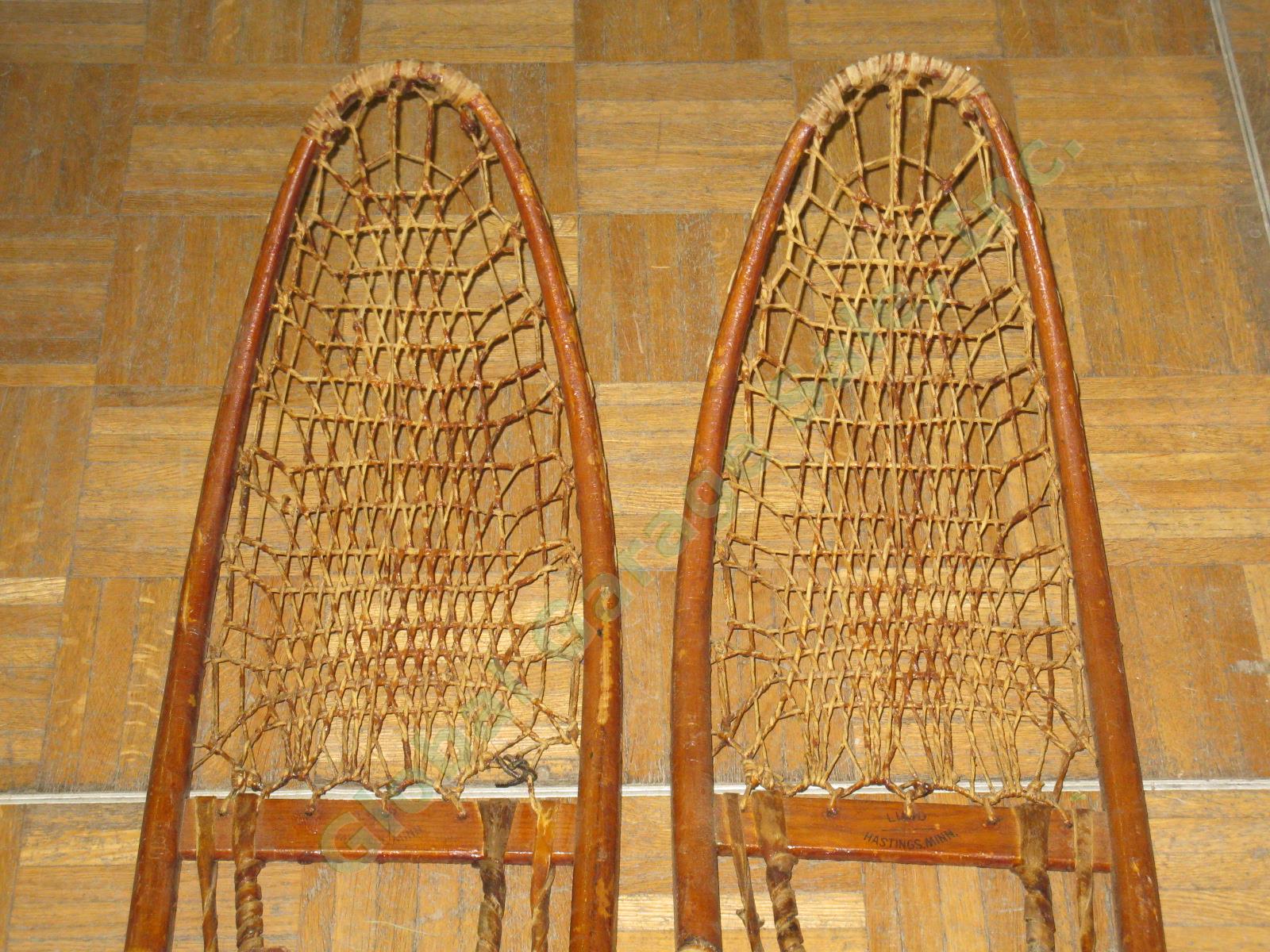 Vtg Antique Lund Hastings Minnesota 10x56 Wooden Frame Leather Binding Snowshoes 1