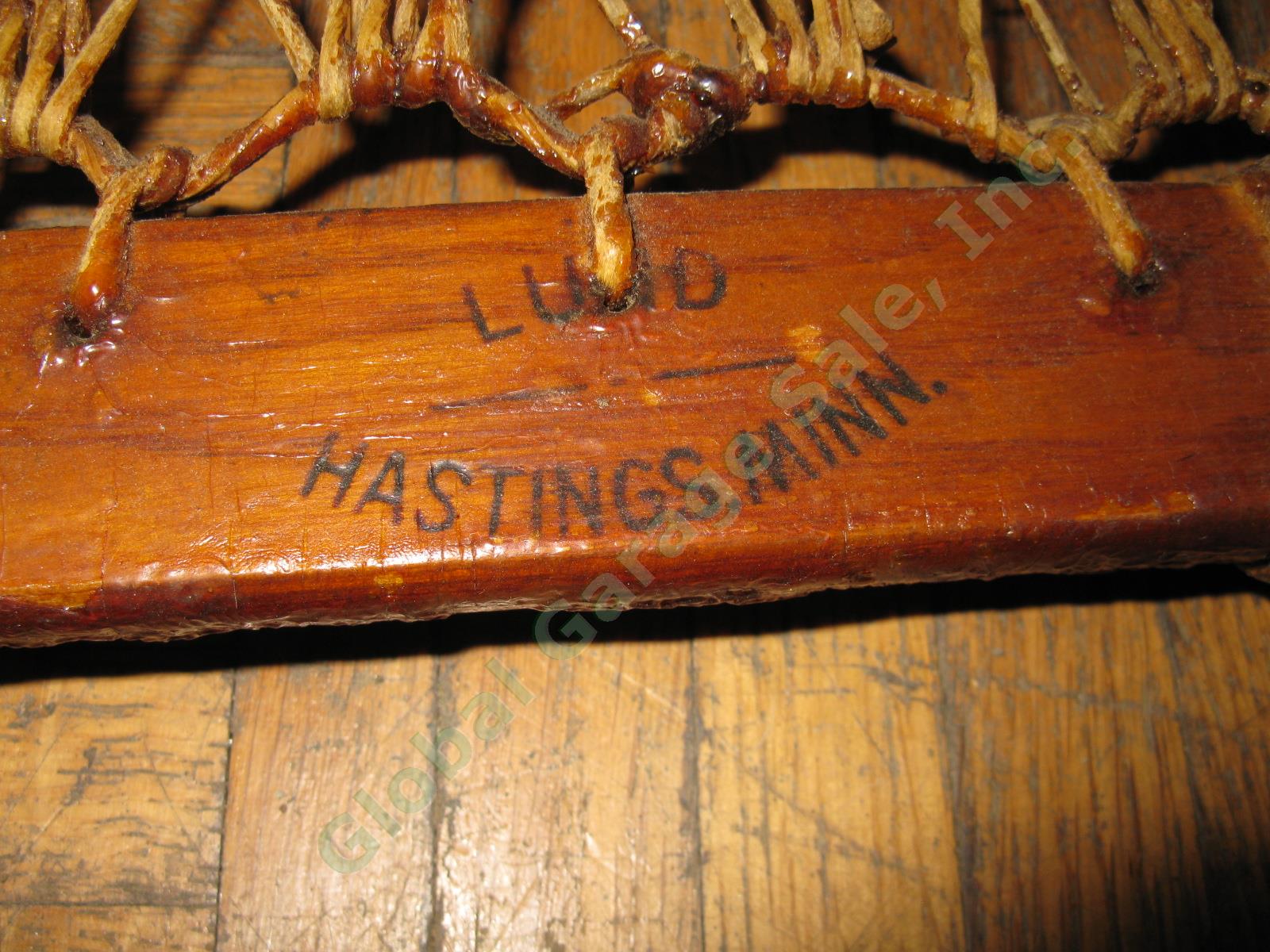 Vtg Antique Lund Hastings Minnesota 10x56 Wooden Frame Leather Binding Snowshoes 3