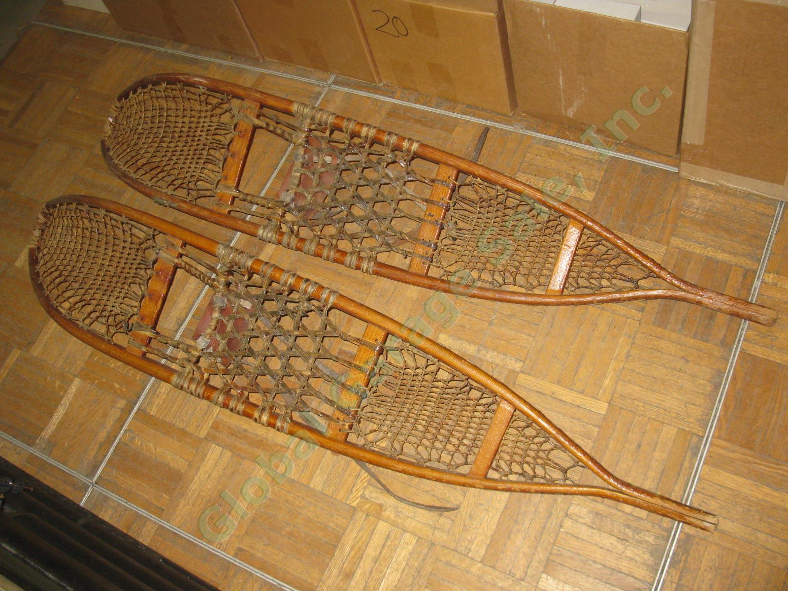 Vtg Antique Lund Hastings Minnesota 10x56 Wooden Frame Leather Binding Snowshoes 6