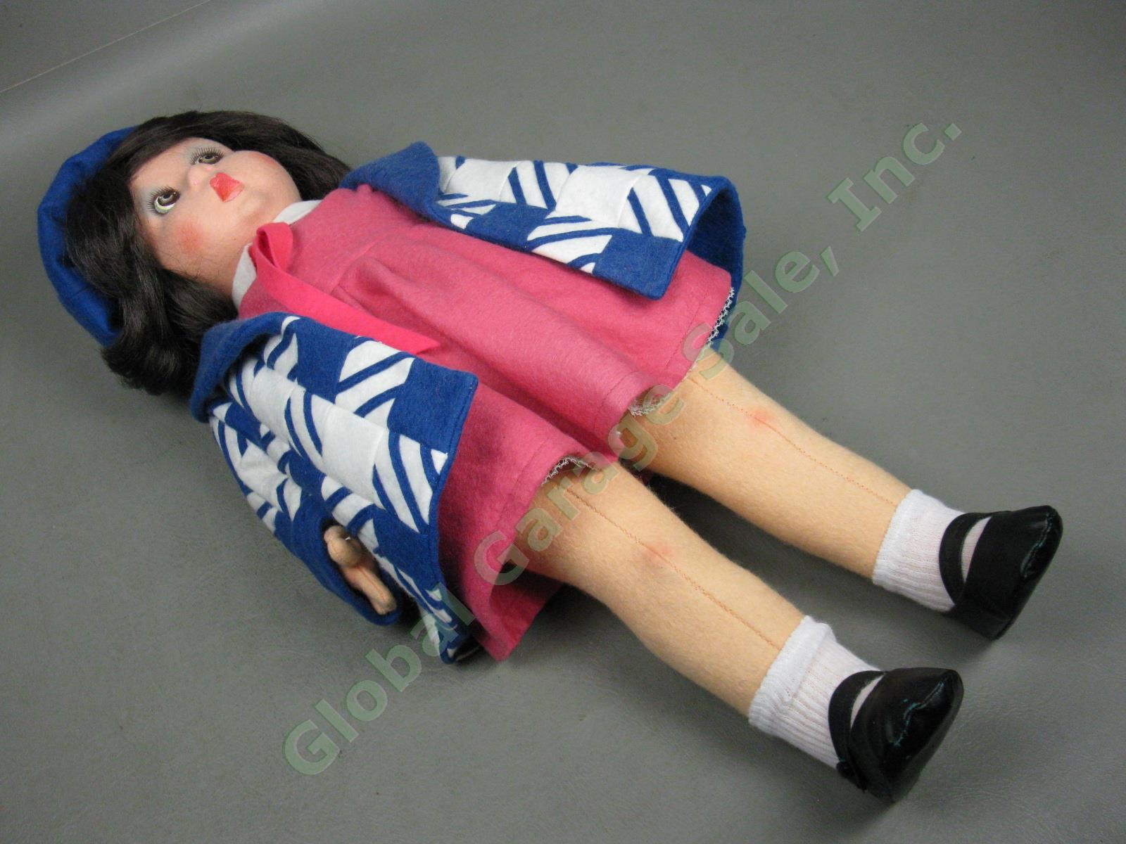 Vtg 1980s Lenci 20" Brunette Schoolgirl Felt Doll #918570 W/ Tag + Nice Blue Box 2