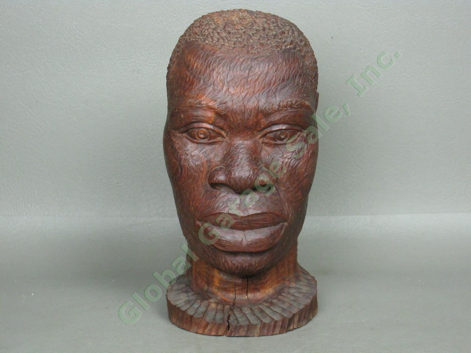 Vtg 1940s Jamaican Jamaica BWI 7" Male Head Bust Wood Carving Signed Lazarus NR!