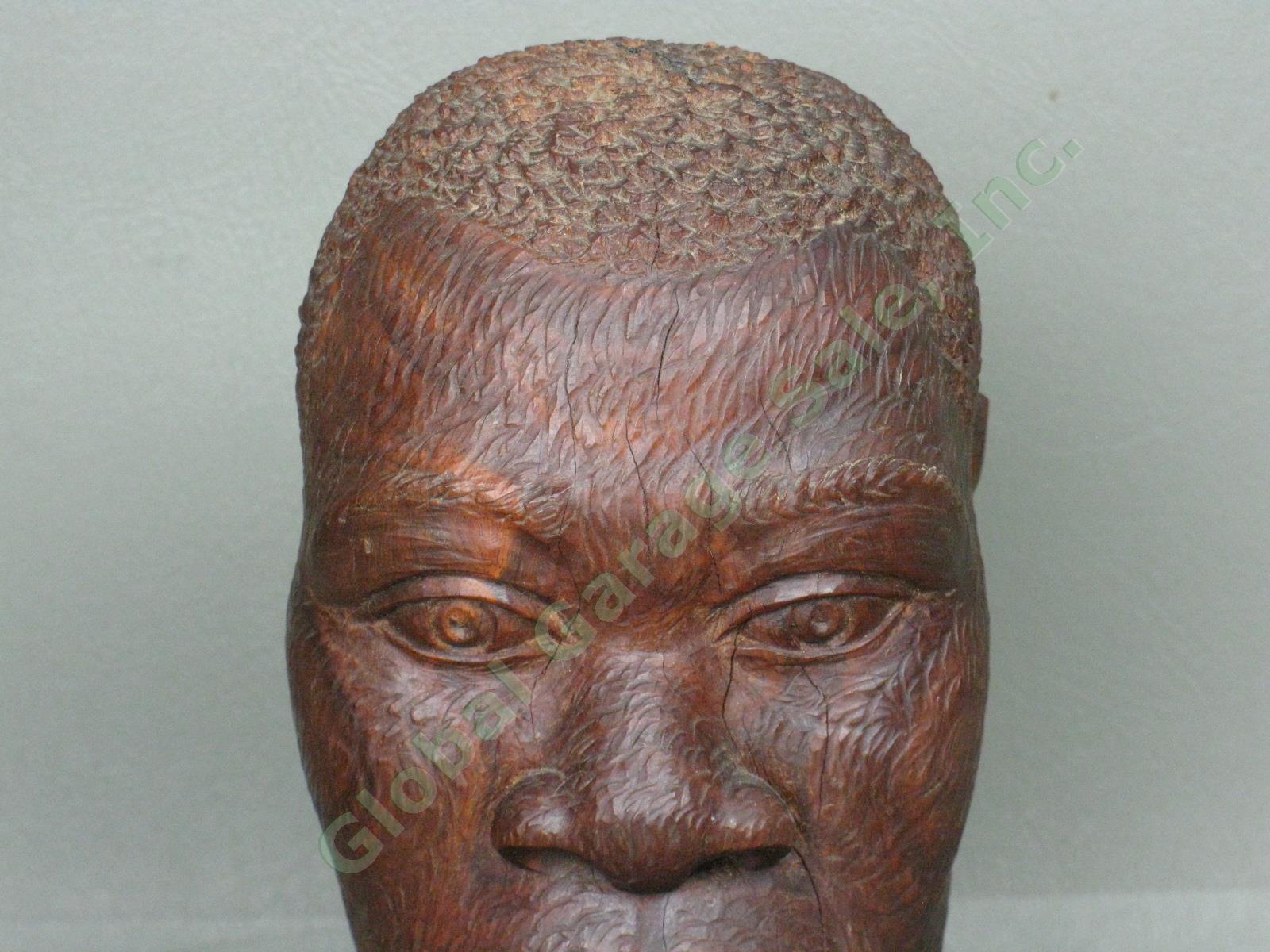 Vtg 1940s Jamaican Jamaica BWI 7" Male Head Bust Wood Carving Signed Lazarus NR! 1