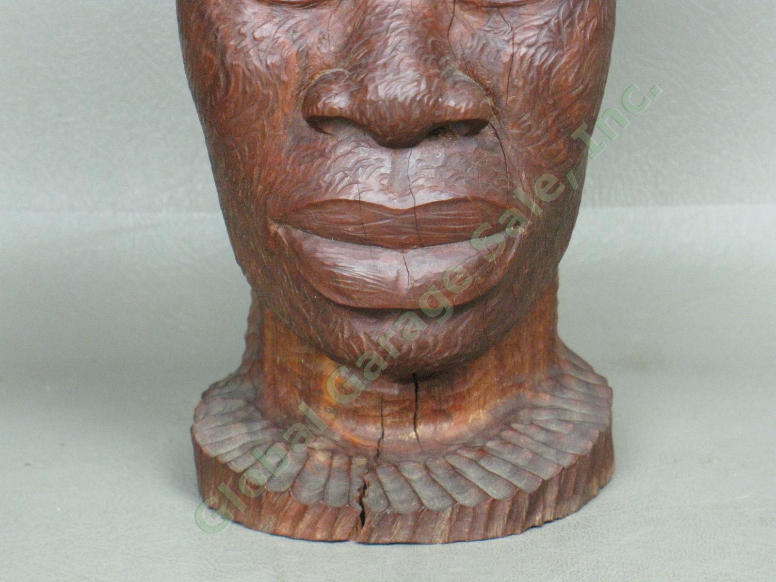 Vtg 1940s Jamaican Jamaica BWI 7" Male Head Bust Wood Carving Signed Lazarus NR! 2