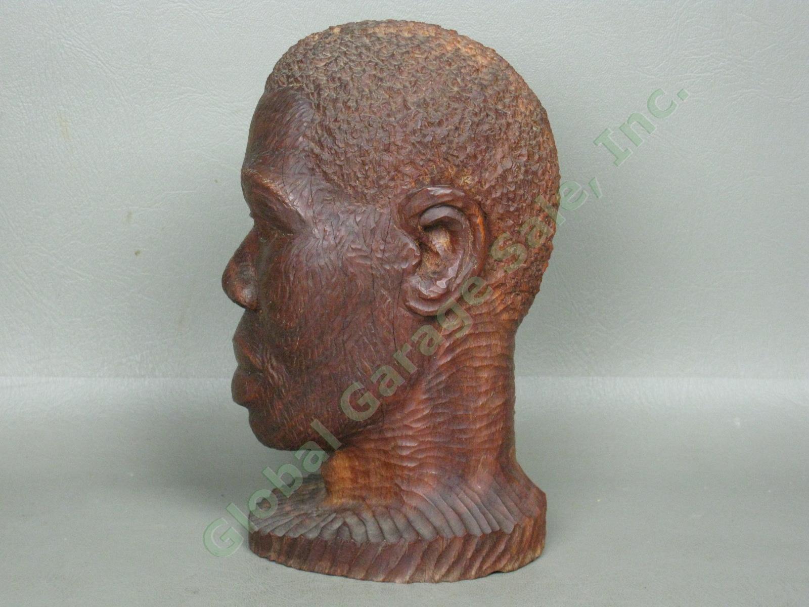 Vtg 1940s Jamaican Jamaica BWI 7" Male Head Bust Wood Carving Signed Lazarus NR! 5