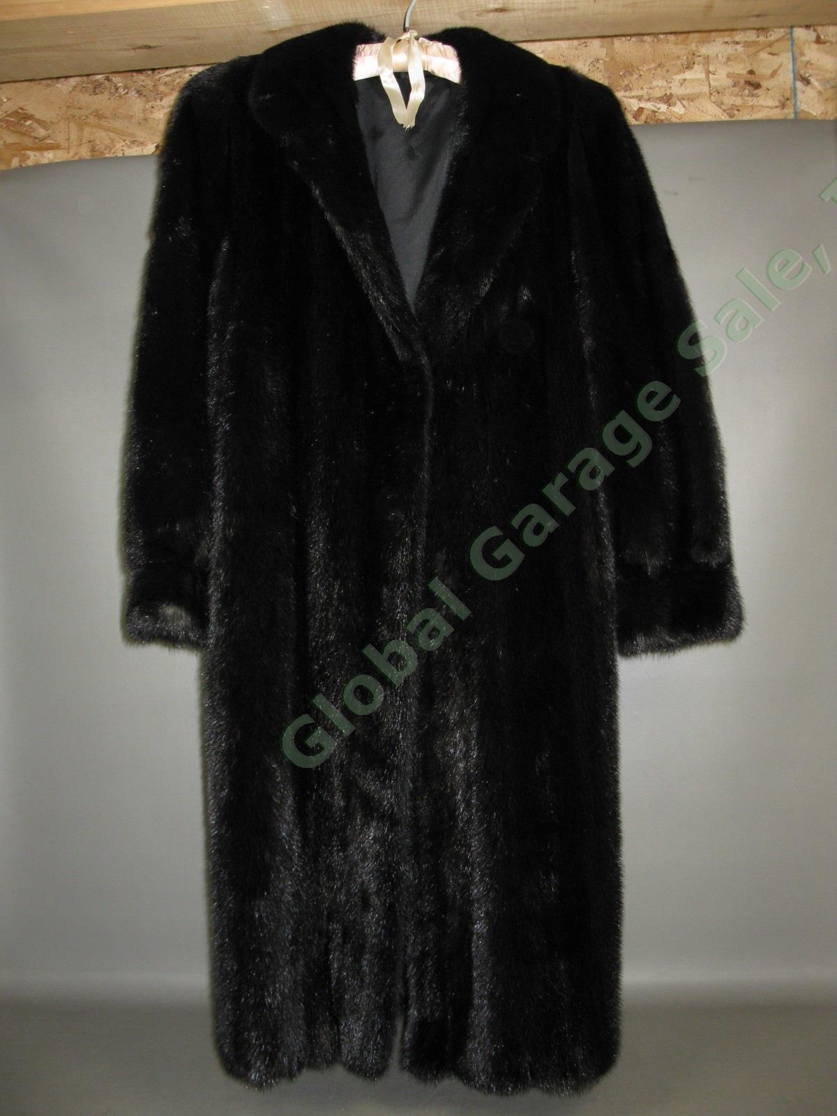 Ladies Womens Vtg Antique Black Mink Fur 3/4 Length Long Warm Winter Coat Size 8