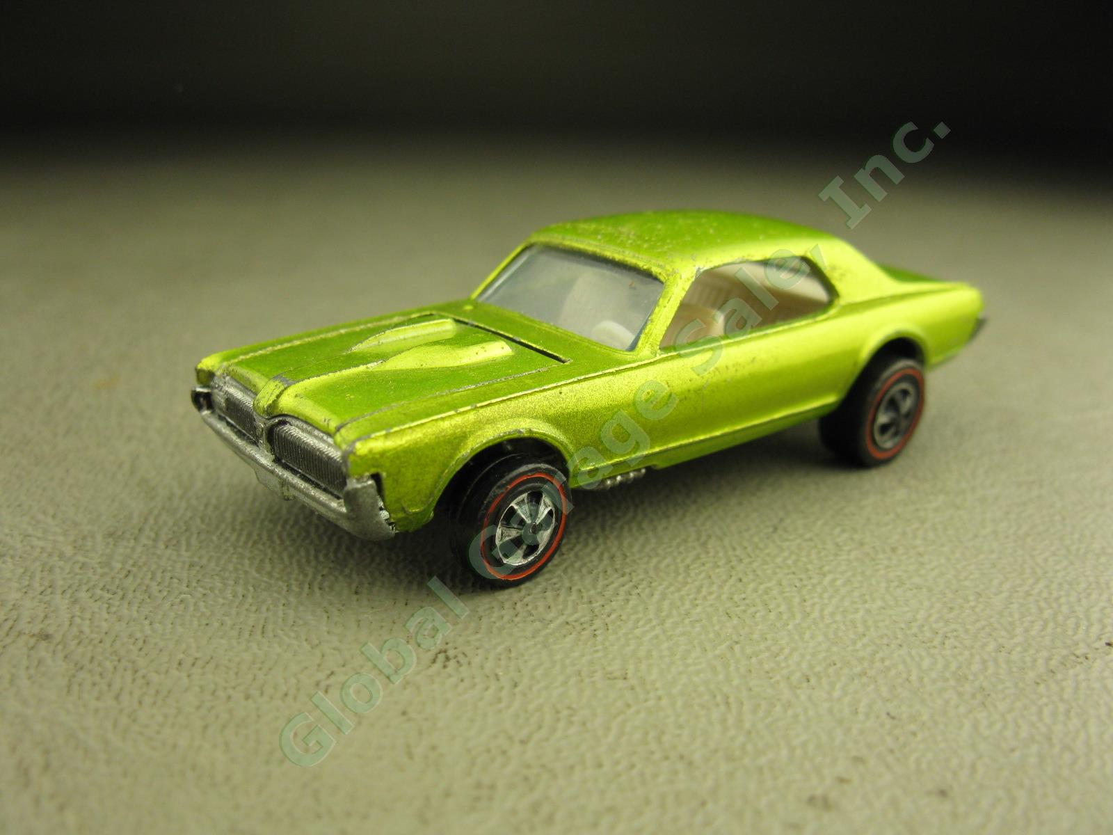 Rare Vtg 1968 Mattel Hot Wheels Custom Cougar Redline Lime Green Variant Good NR
