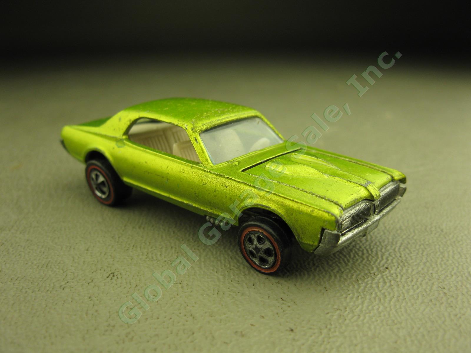 Rare Vtg 1968 Mattel Hot Wheels Custom Cougar Redline Lime Green Variant Good NR 2