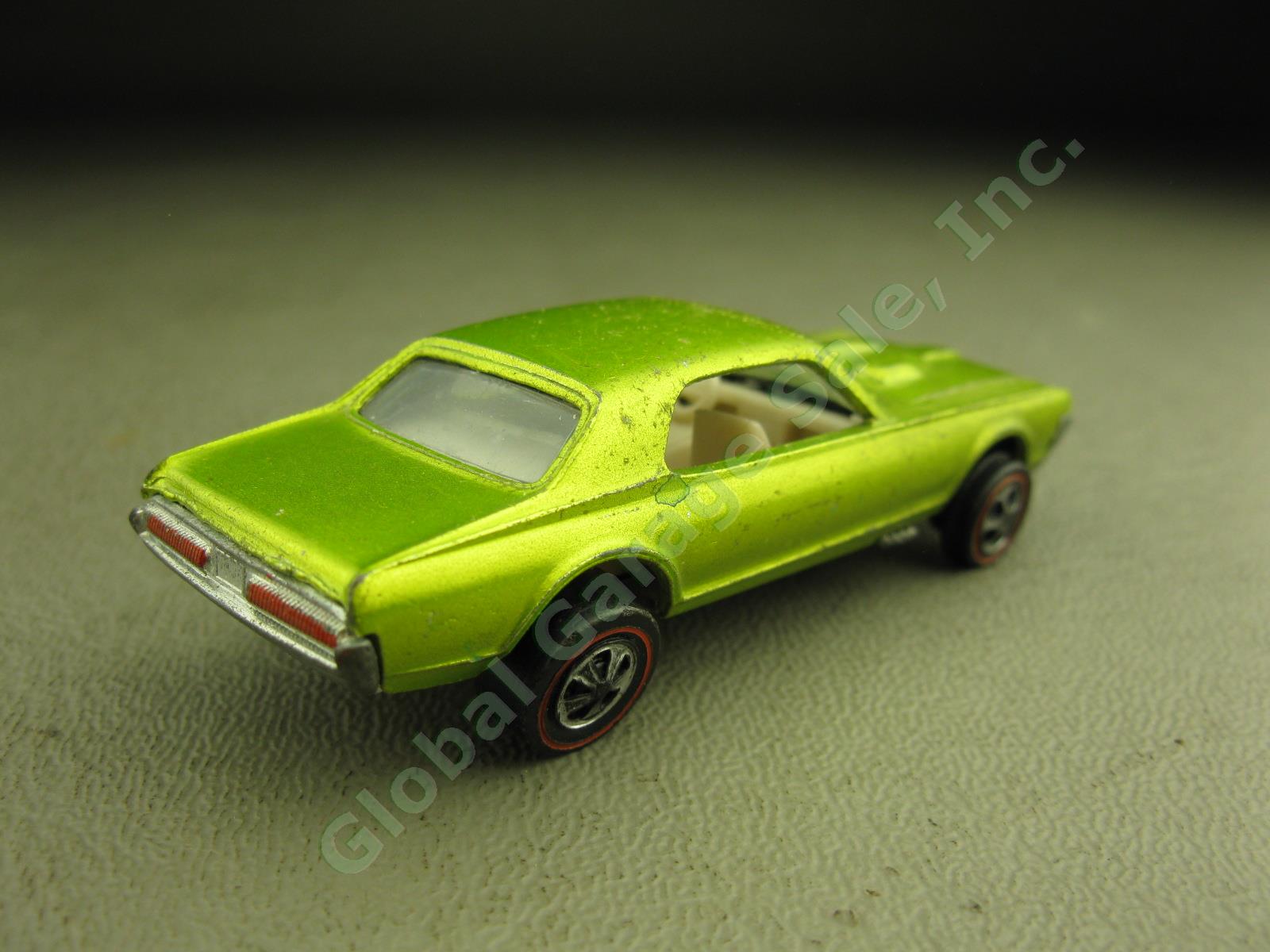 Rare Vtg 1968 Mattel Hot Wheels Custom Cougar Redline Lime Green Variant Good NR 4