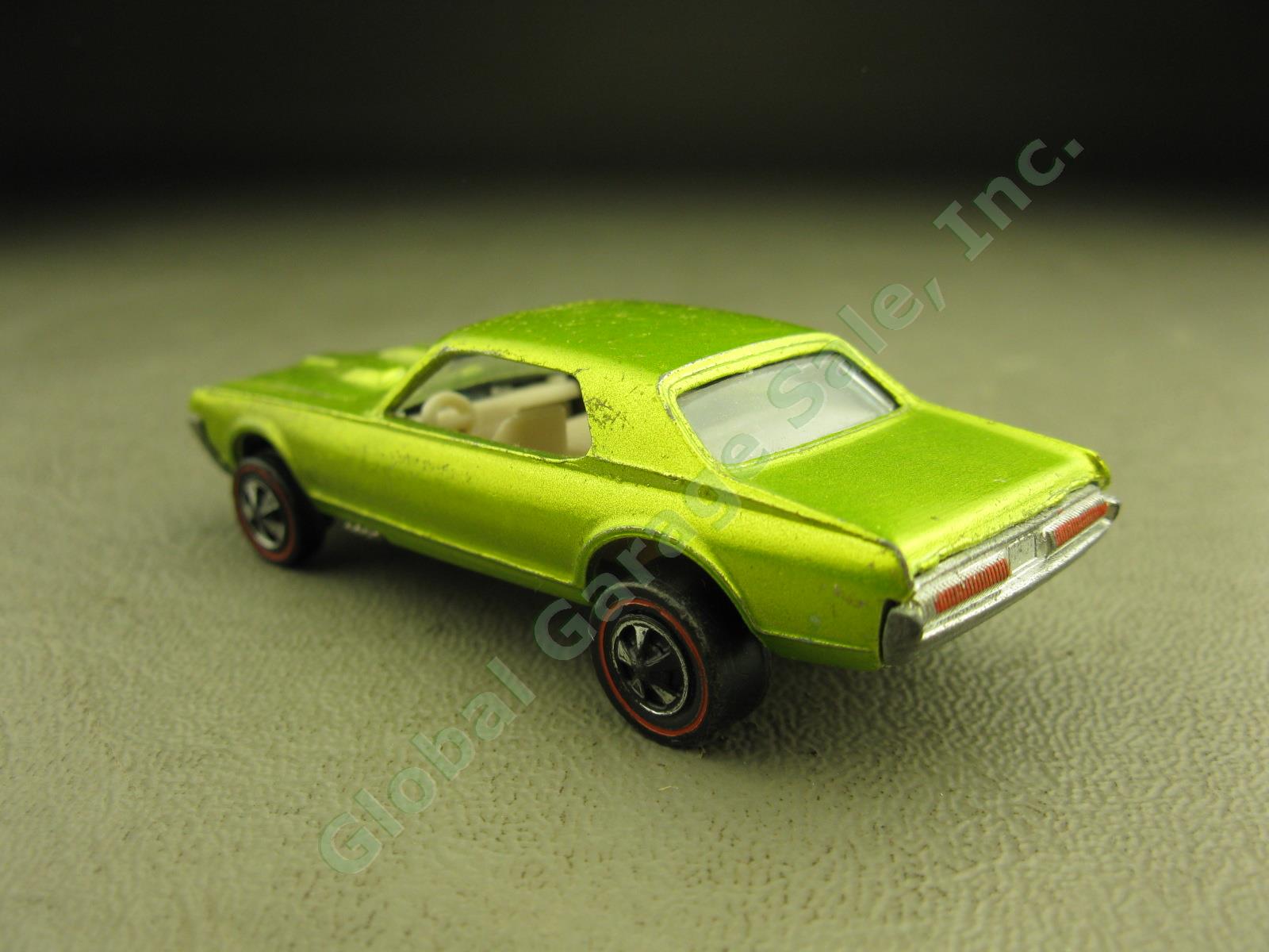 Rare Vtg 1968 Mattel Hot Wheels Custom Cougar Redline Lime Green Variant Good NR 6