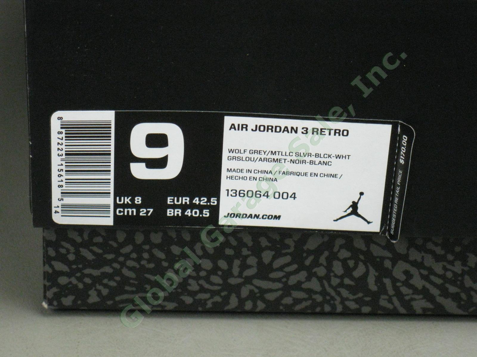 Nike Air Jordan 3 Retro Wolf Grey Basketball Shoes Size US 9 EUR 42.5 136064-004 7