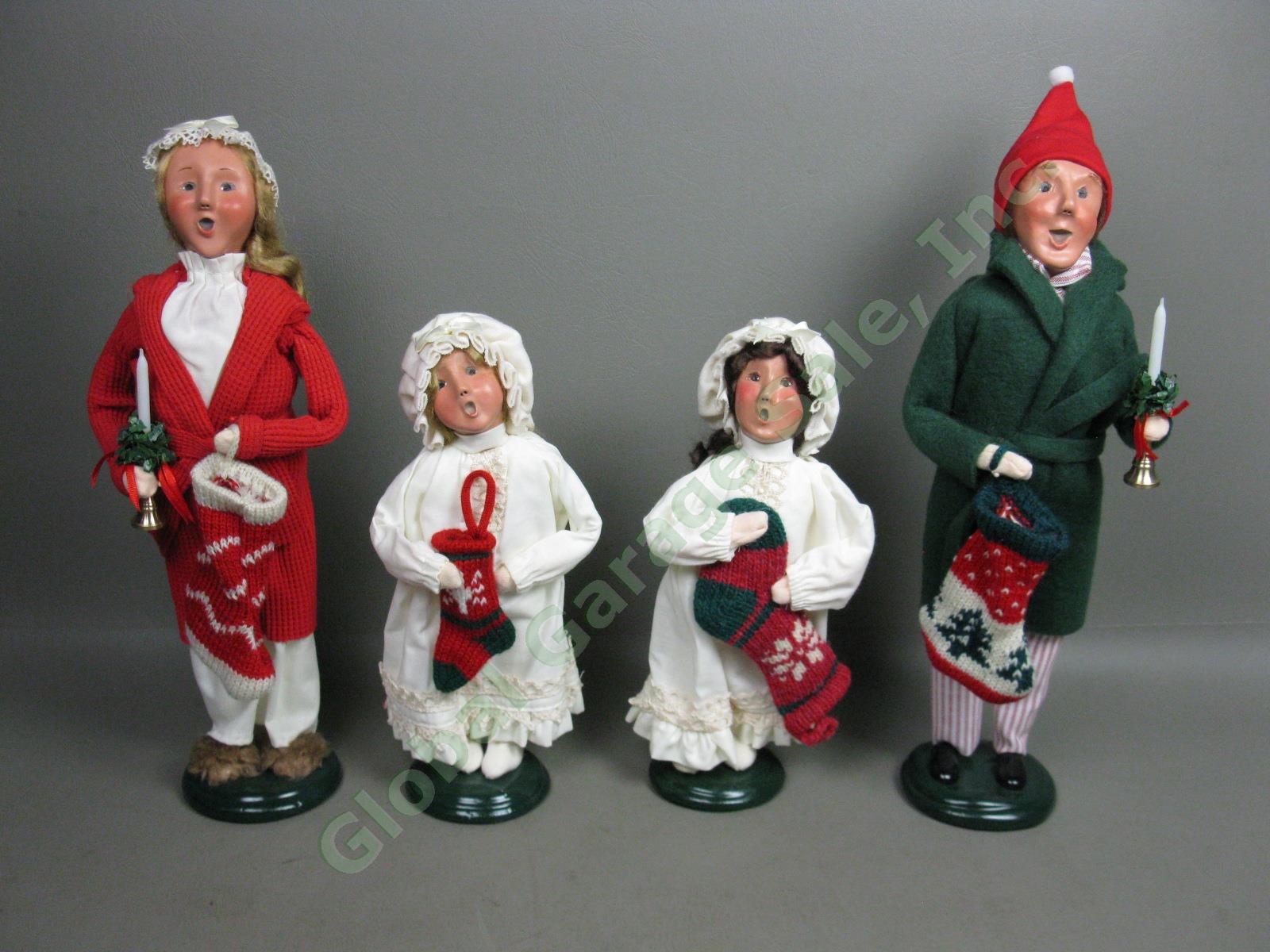 4 Signed Byers Choice Carolers Lot Child Girl With Stocking Man Woman Candle NR!