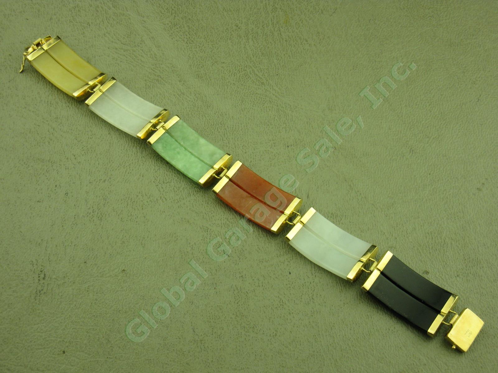 14K 585 Yellow Gold Multi Color Double Row Chinese Jade Bracelet 7.25" 21.1 Gram 1