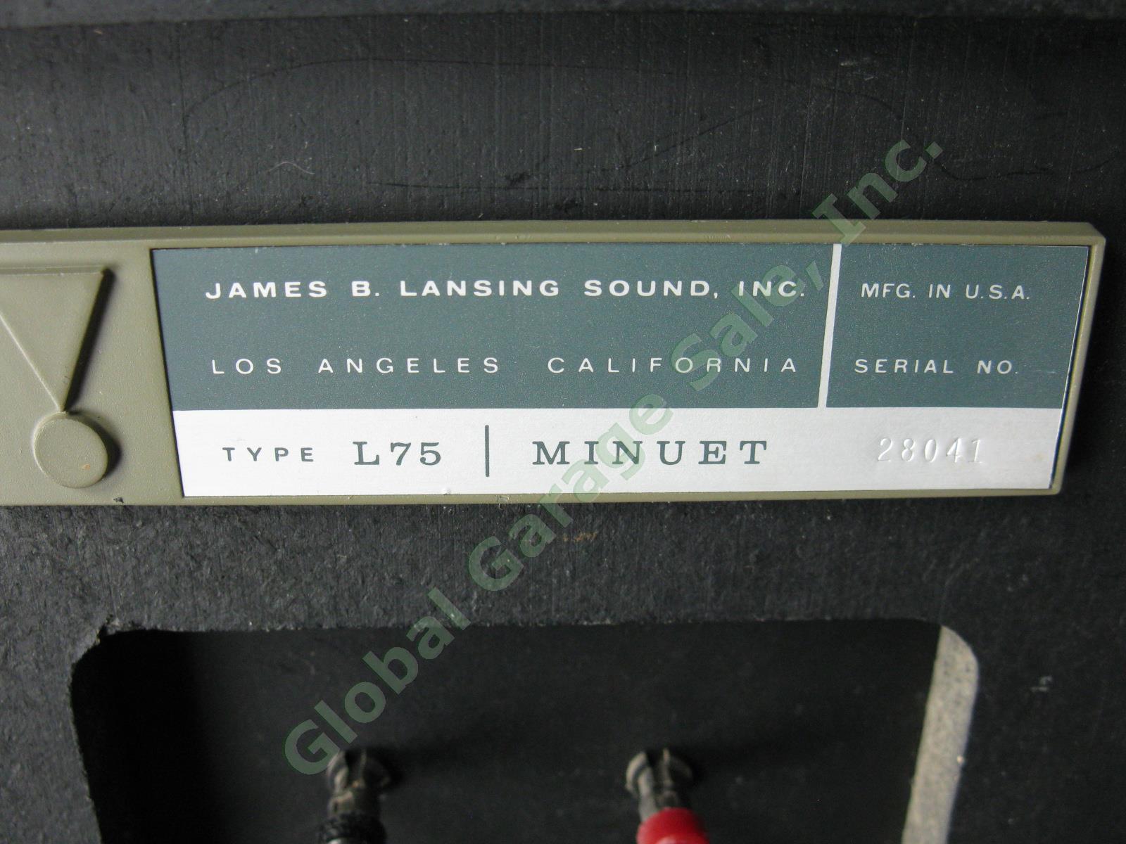 Vtg ~1967 James B Lansing JBL L75 Minuet Bookshelf Speakers Consecutive Serial # 9