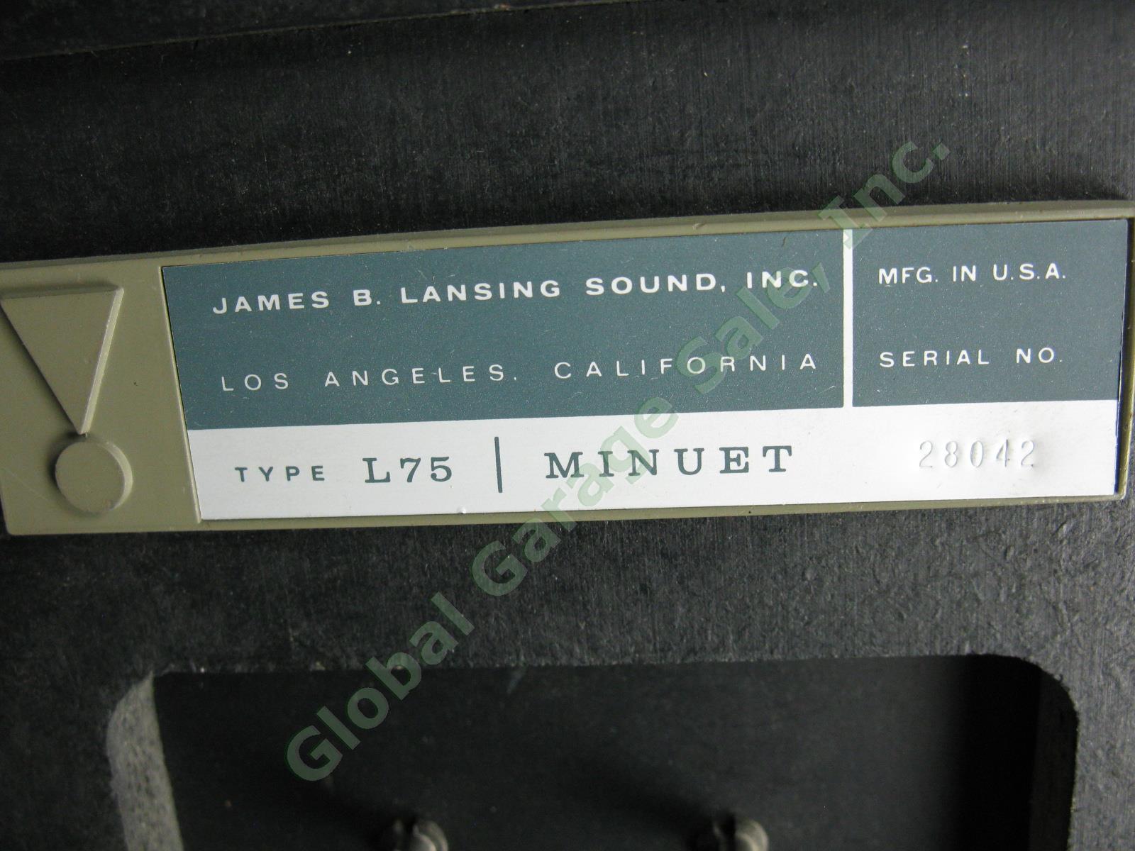 Vtg ~1967 James B Lansing JBL L75 Minuet Bookshelf Speakers Consecutive Serial # 10