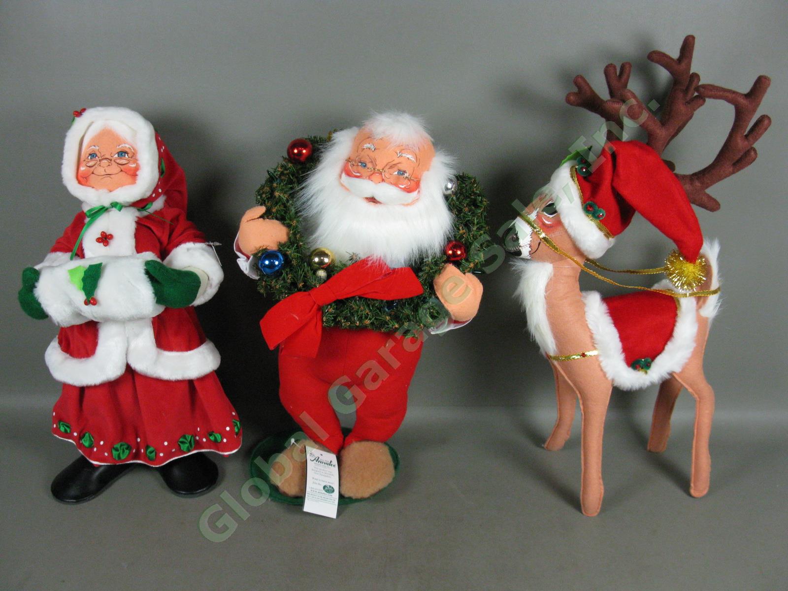 Annalee Xmas Lot 18" Santa Claus Yuletide Wreath Mrs Holly Berry 16" Reindeer NR