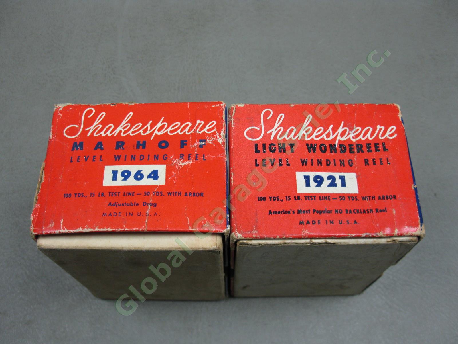 3 Vtg Shakespeare GE Casting Reel Lot 2 Light Wondereel 1921 Marhoff 1964 +Boxes 10