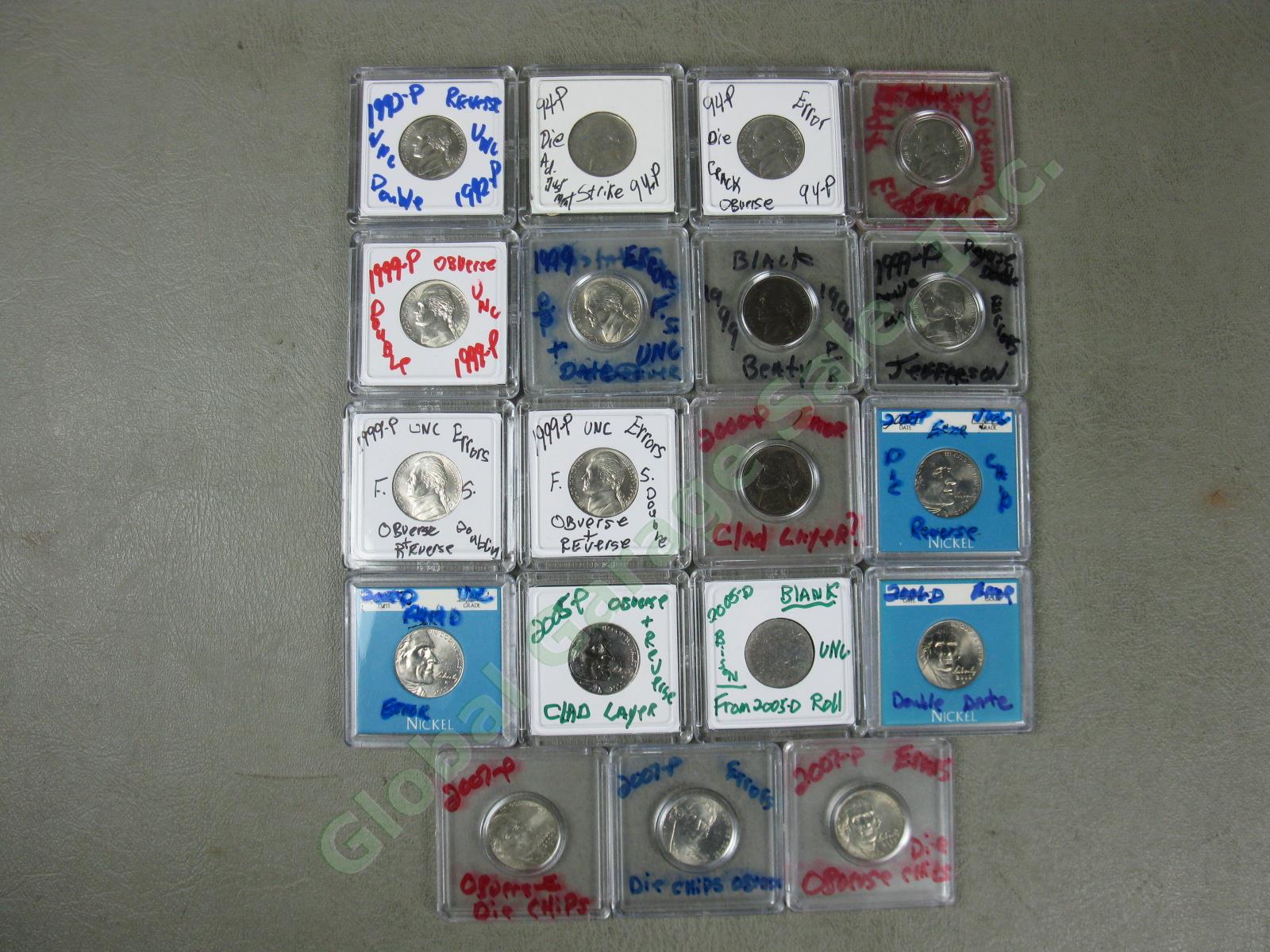 19 Jefferson Nickel Mint Errors Lot 1990s 2000s UNC Doubling Die Chips Blank ++