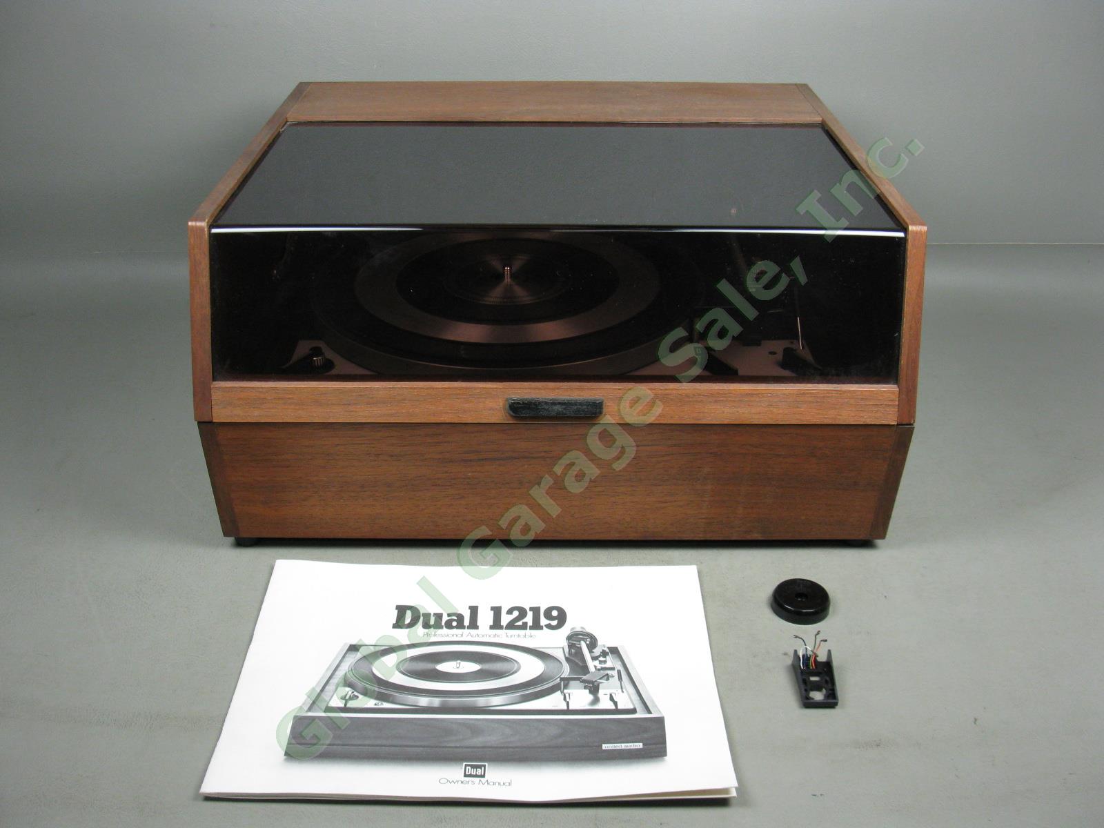 Vtg Dual 1219 Turntable + Wood Plinth Dust Cover Display Cabinet Case Manual Lot