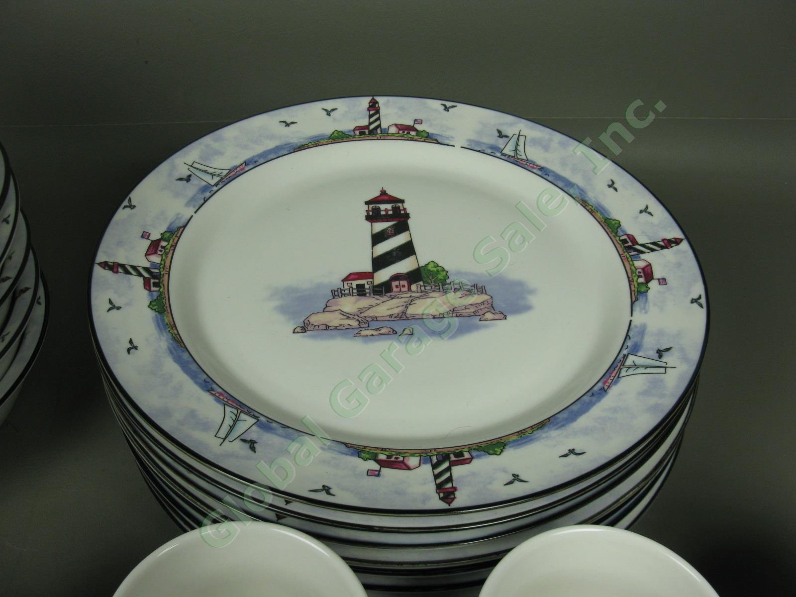 Huge 32-Pc Coastal Lighthouse Nautical Dinnerware Set Dish Plates Bowls Cups Lot 2