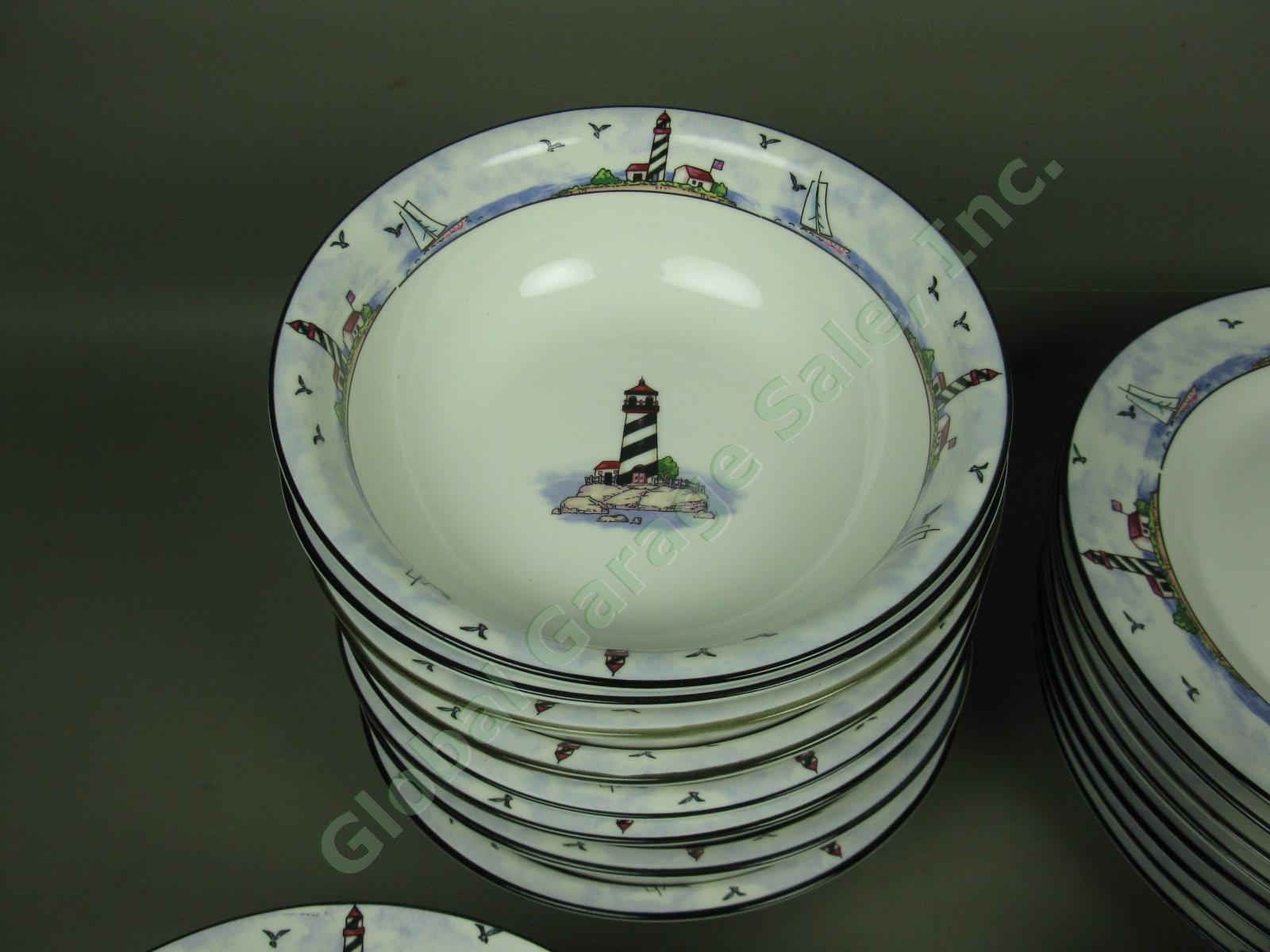 Huge 32-Pc Coastal Lighthouse Nautical Dinnerware Set Dish Plates Bowls Cups Lot 3