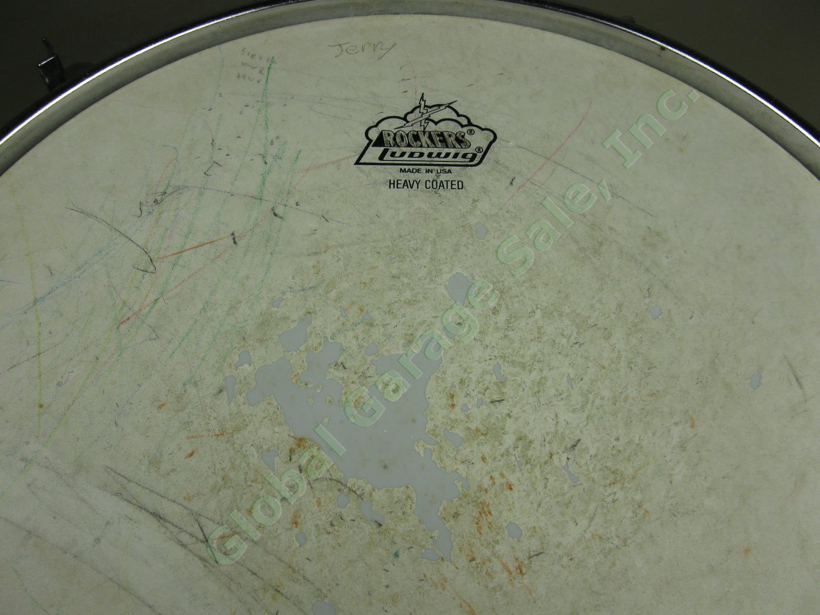 Vtg Ludwig 5x14 Acrolite Orange Peel Snare Drum W/ Blue Olive Badge +Case 1970s? 5