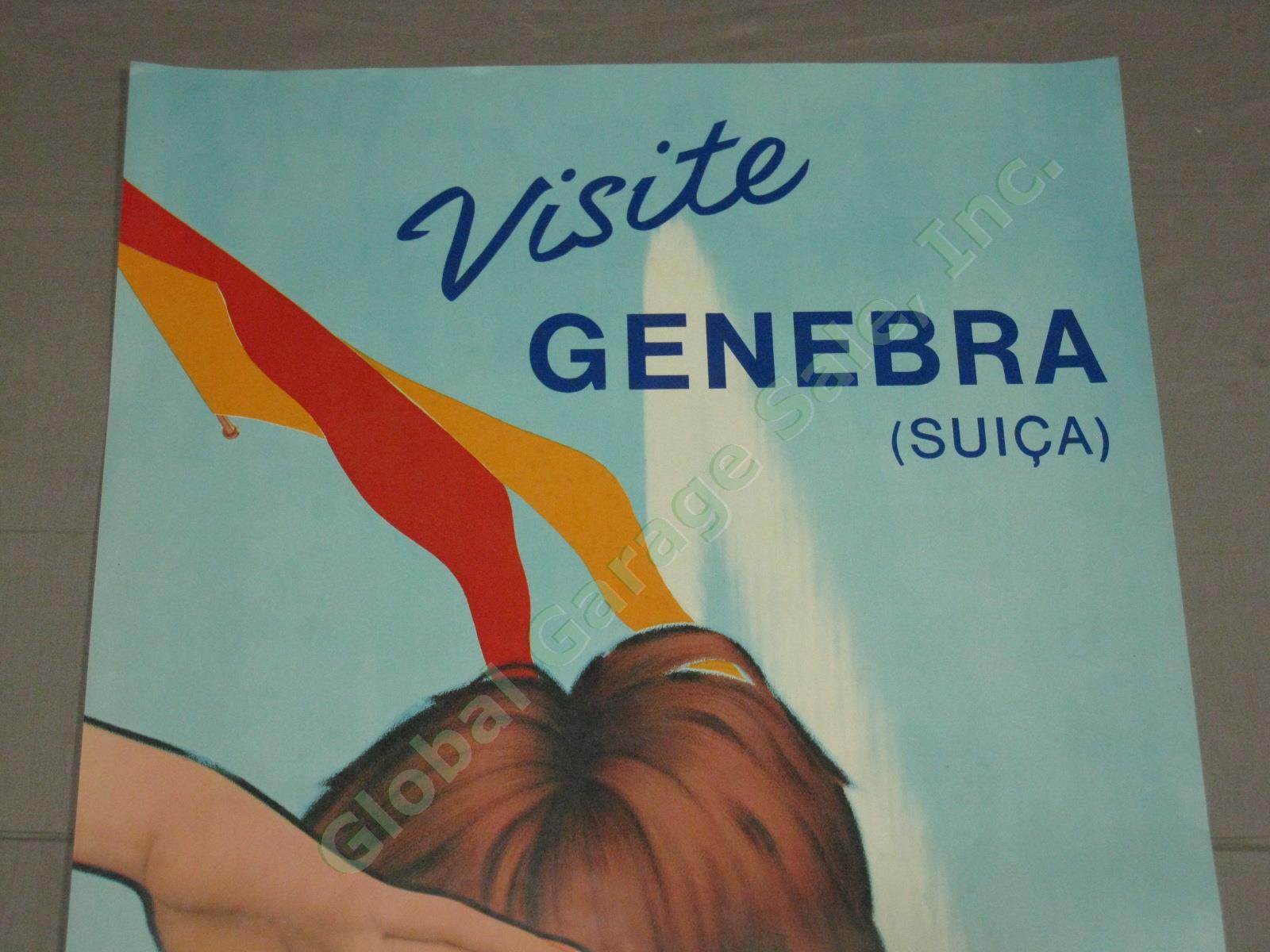 Vtg Original 1950s Swiss Travel Poster Visite Genebra Geneva Switzerland Dickens 1