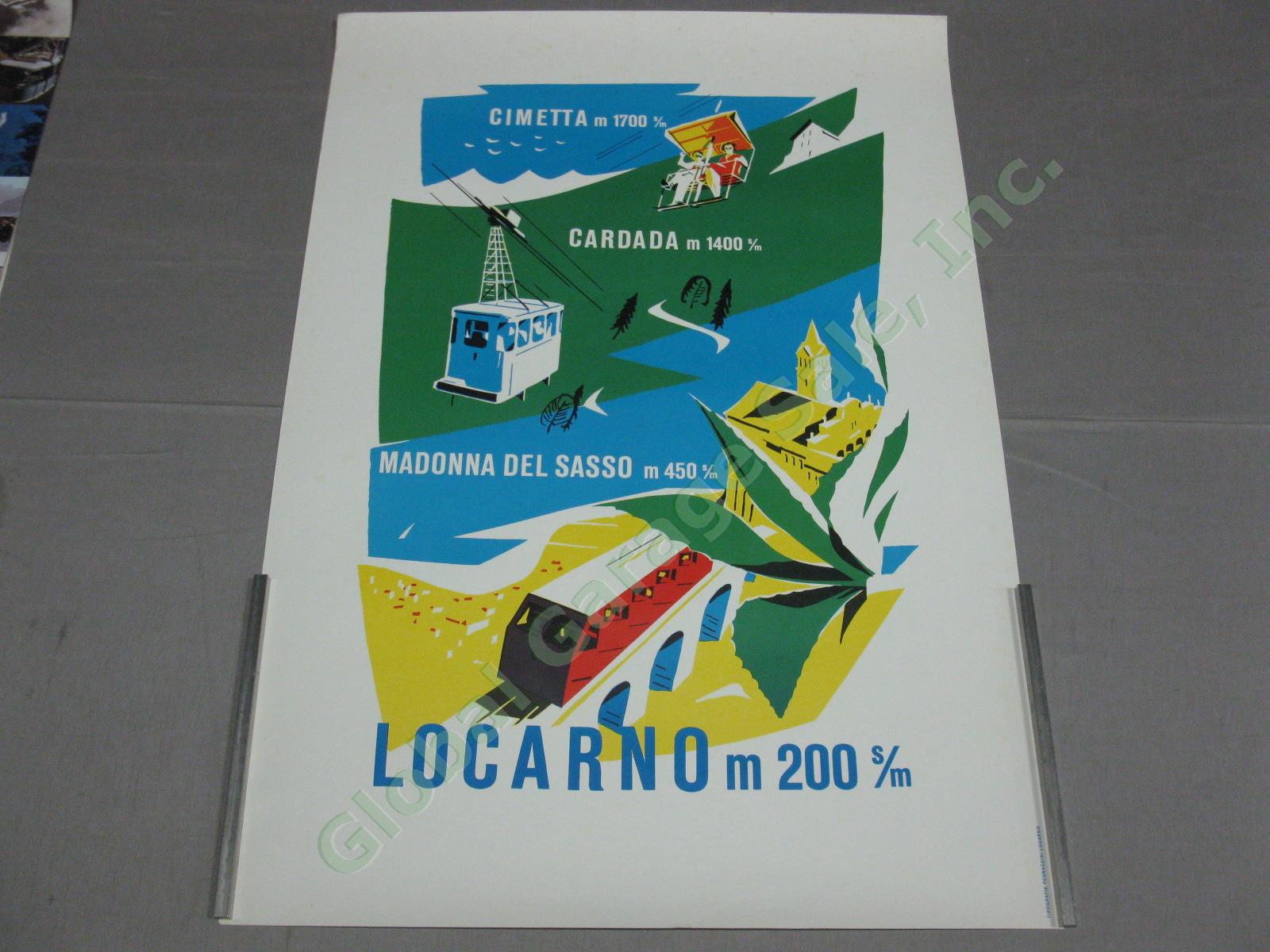 Vtg 1950s Swiss Travel Poster Locarno Ticino Switzerland Cog Railway Cable Car