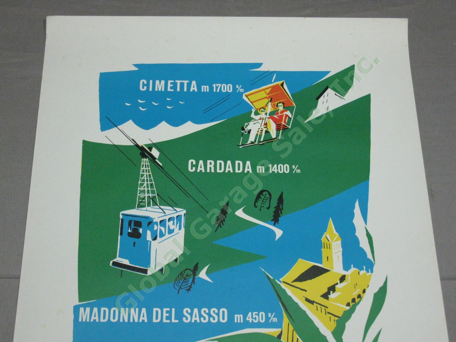 Vtg 1950s Swiss Travel Poster Locarno Ticino Switzerland Cog Railway Cable Car 1